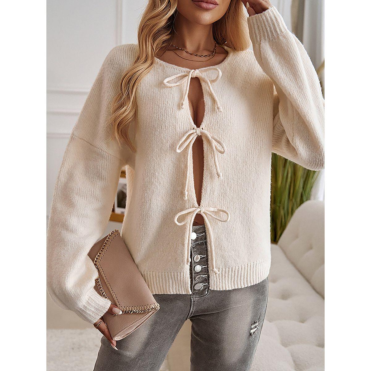 Styli Front Bowknot Long Sleeve Cardigan-women-winterwear-cardigansandjumpers-jumpers-image-4