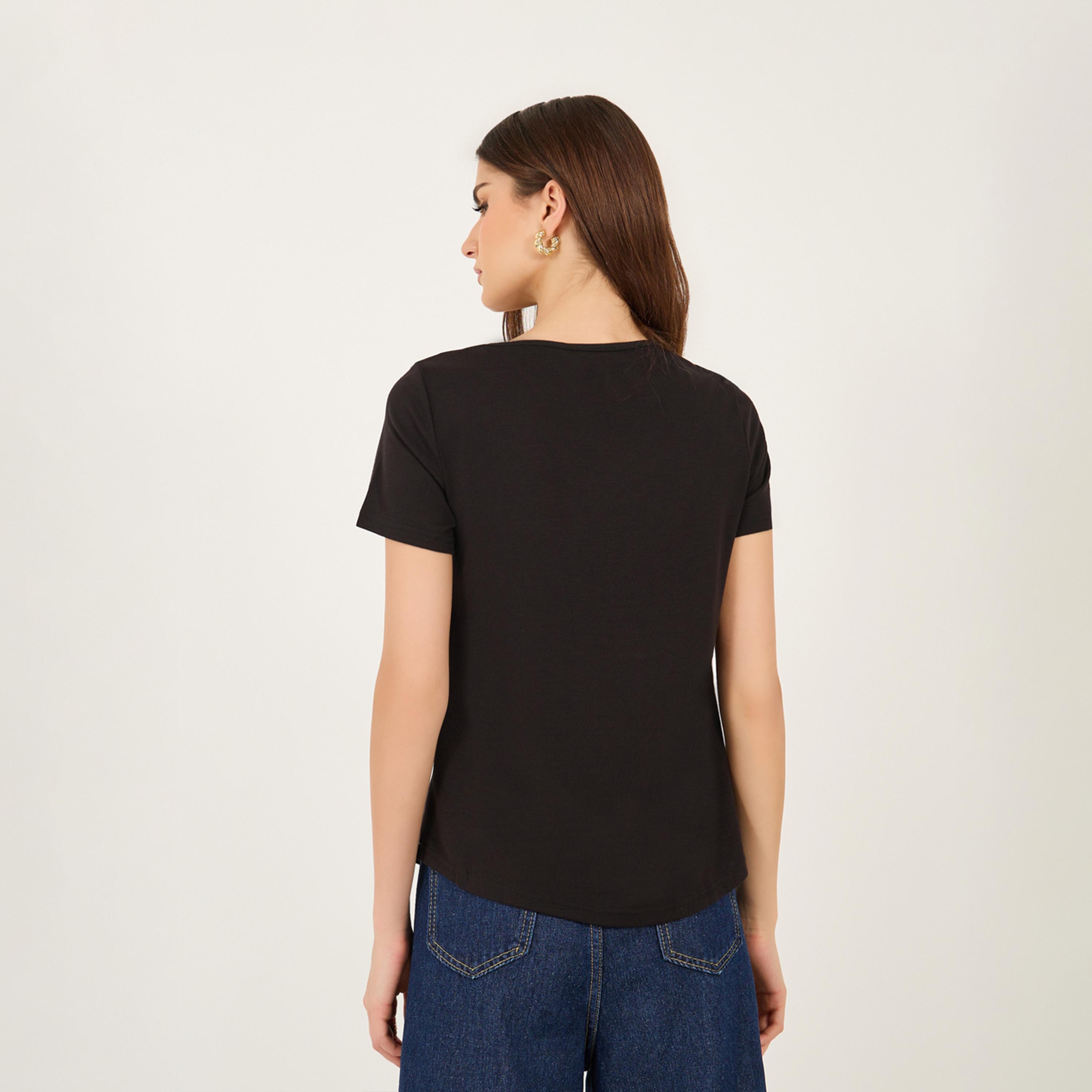 Take Two Solid Regular Fit T-Shirt with Cut-Out Detail-women-clothing-tshirts-image-5