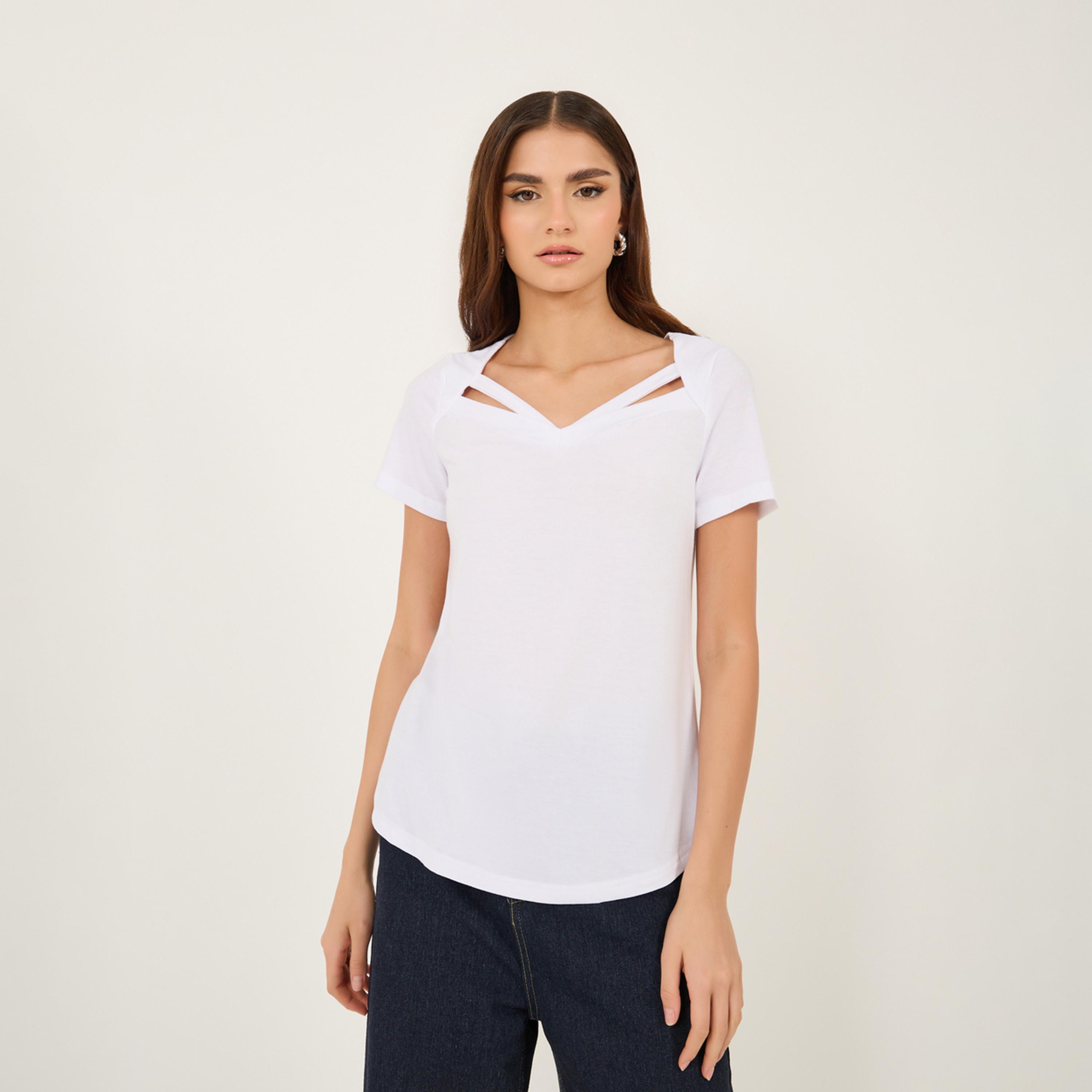 Take Two Solid Regular Fit T-Shirt with Cut-Out Detail-women-clothing-tshirts-image-1