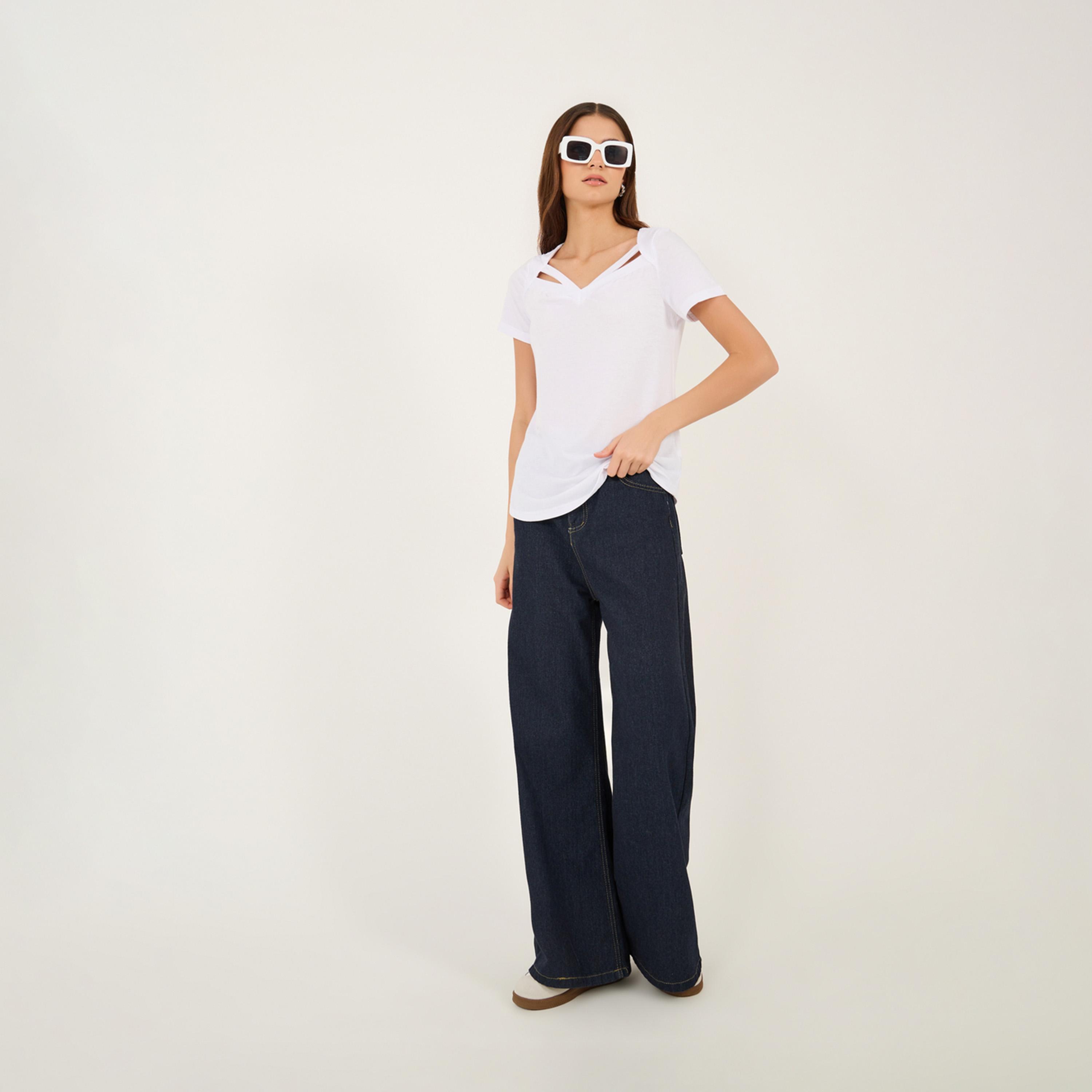 Take Two Solid Regular Fit T-Shirt with Cut-Out Detail-women-clothing-tshirts-image-2