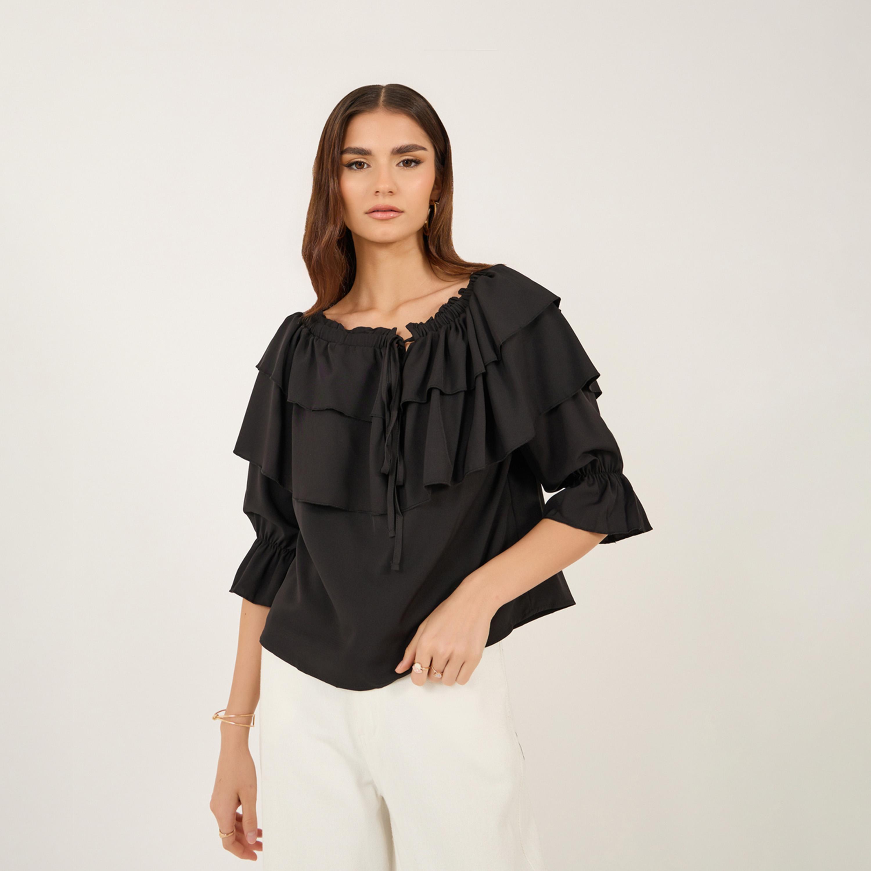 Take Two Off Shoulder Ruffle Detail Tiered Top-women-clothing-shirtsandblouses-blouses-image-1