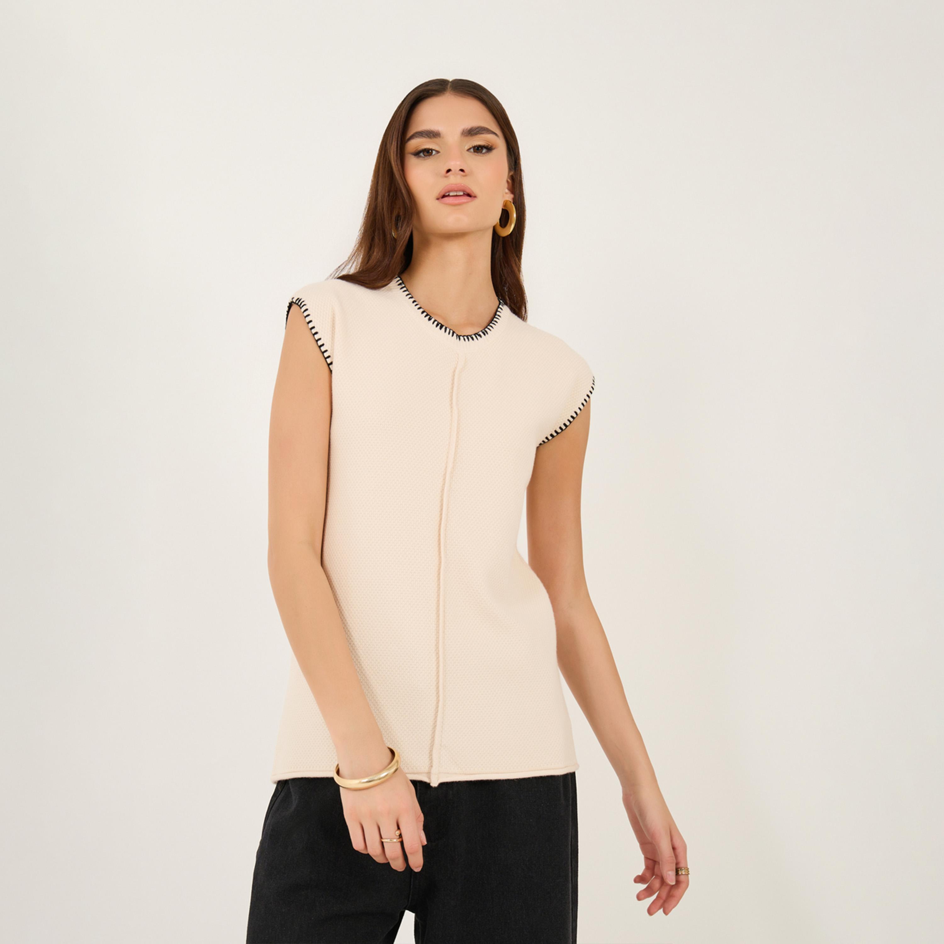 Take Two Contrast Stitching Trim Sleeveless Knit Top-women-clothing-tshirts-image-1