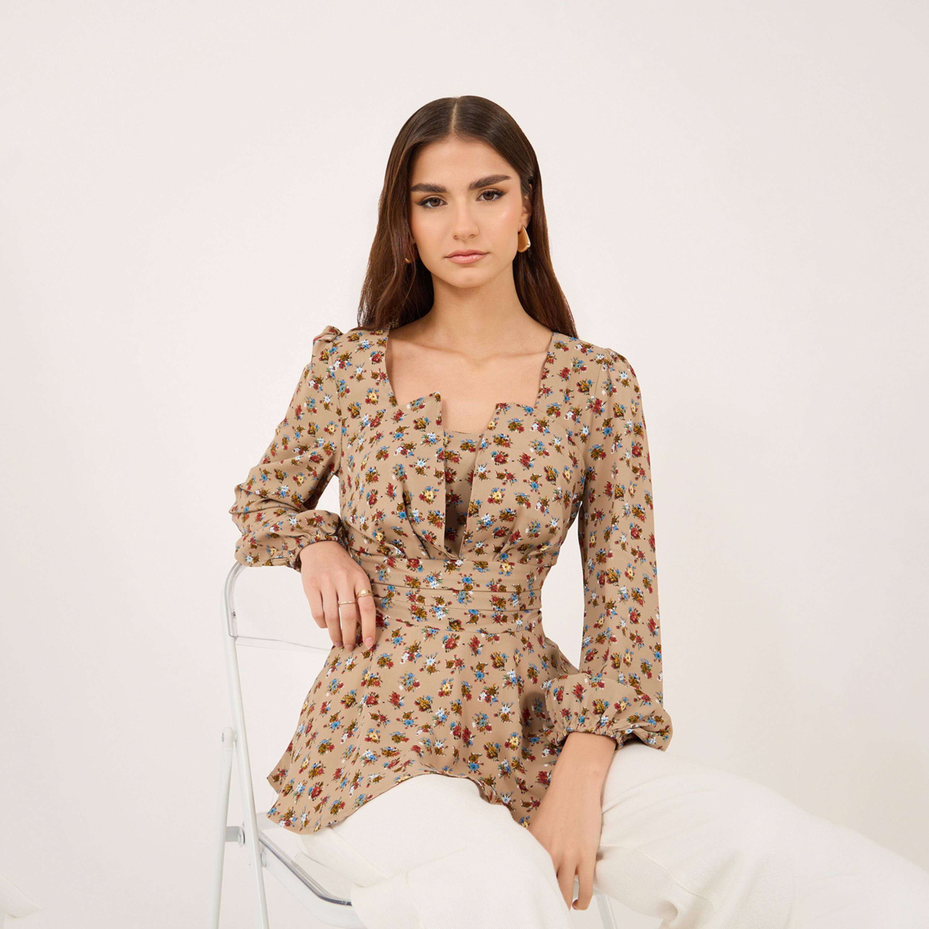 Take Two All-Over Floral Print Ruffle Hem Top-women-clothing-shirtsandblouses-blouses-image-1