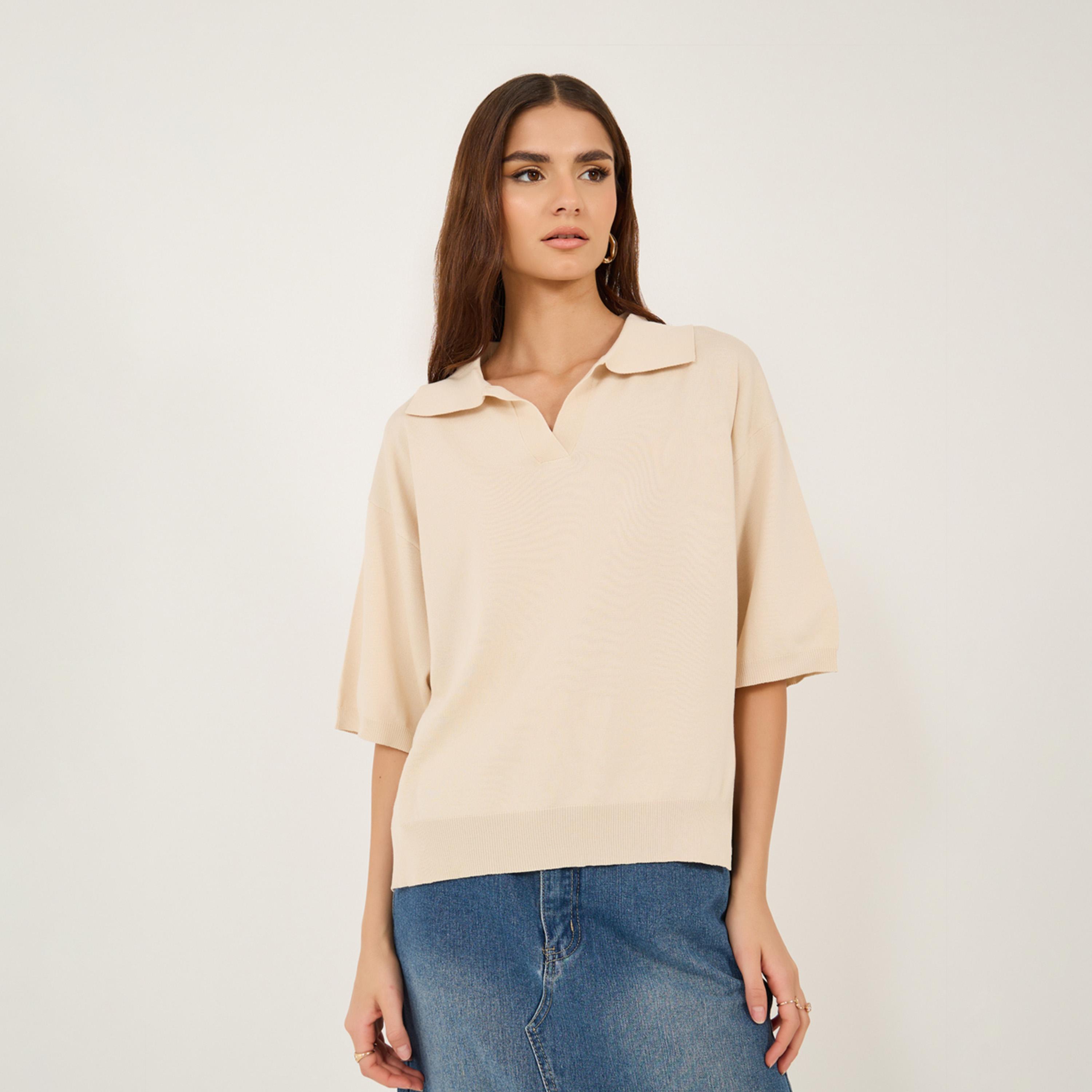 بلوزة بتفاصيل بارزة الملمس مع أكمام بالون-women-clothing-tshirts-image-4