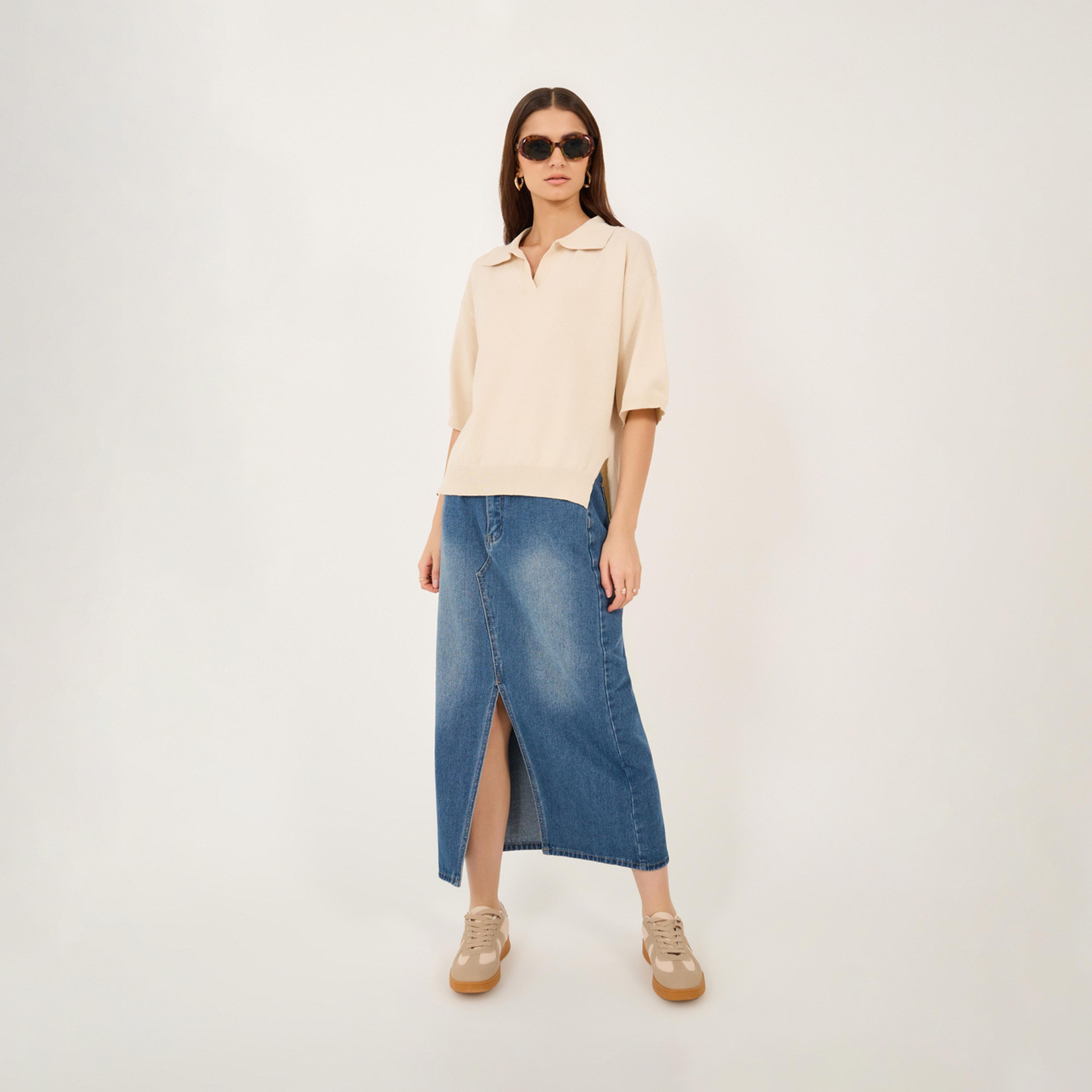 Take Two Solid Polo Neck Knit Regular Fit Top-women-clothing-tshirts-image-2