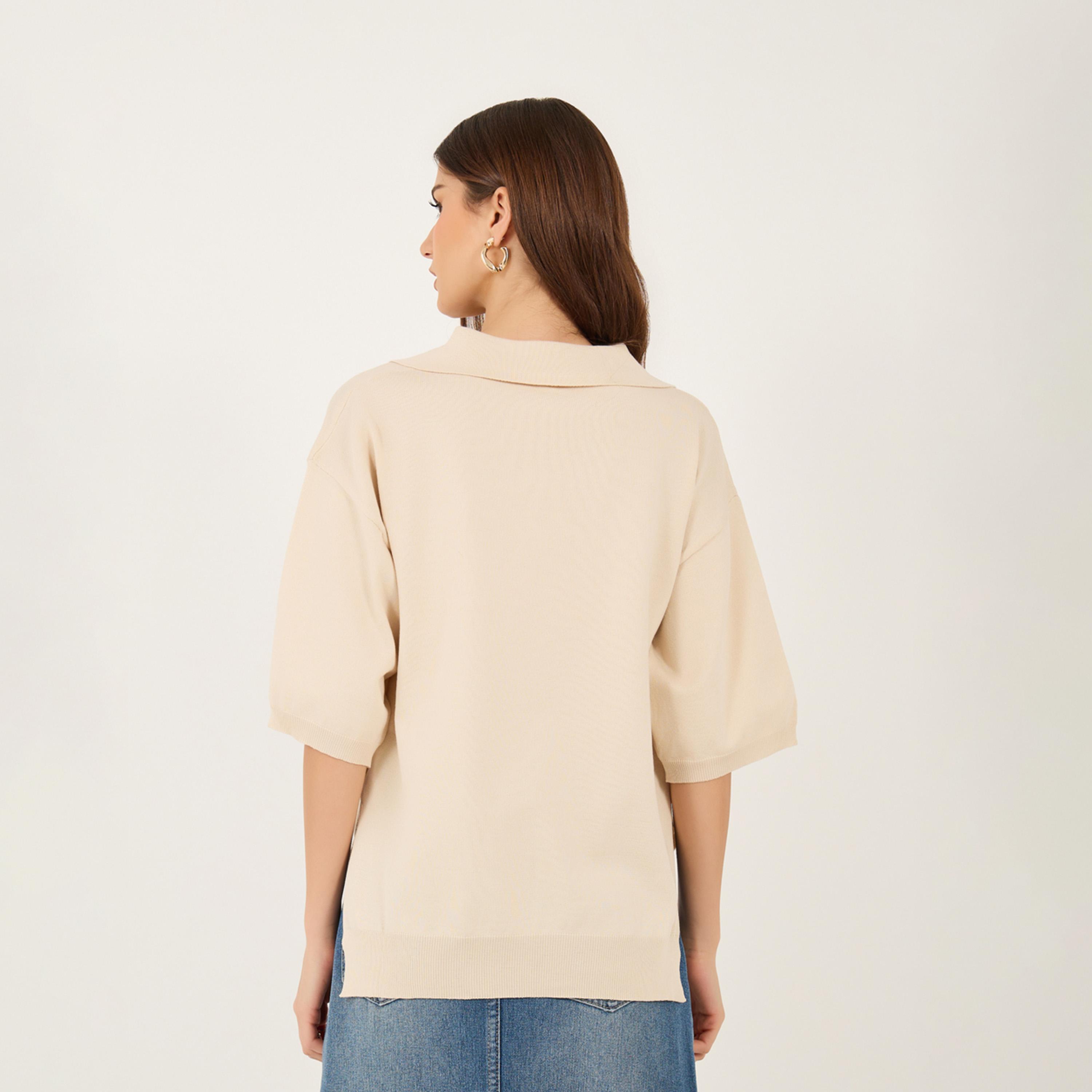بلوزة بتفاصيل بارزة الملمس مع أكمام بالون-women-clothing-tshirts-image-1