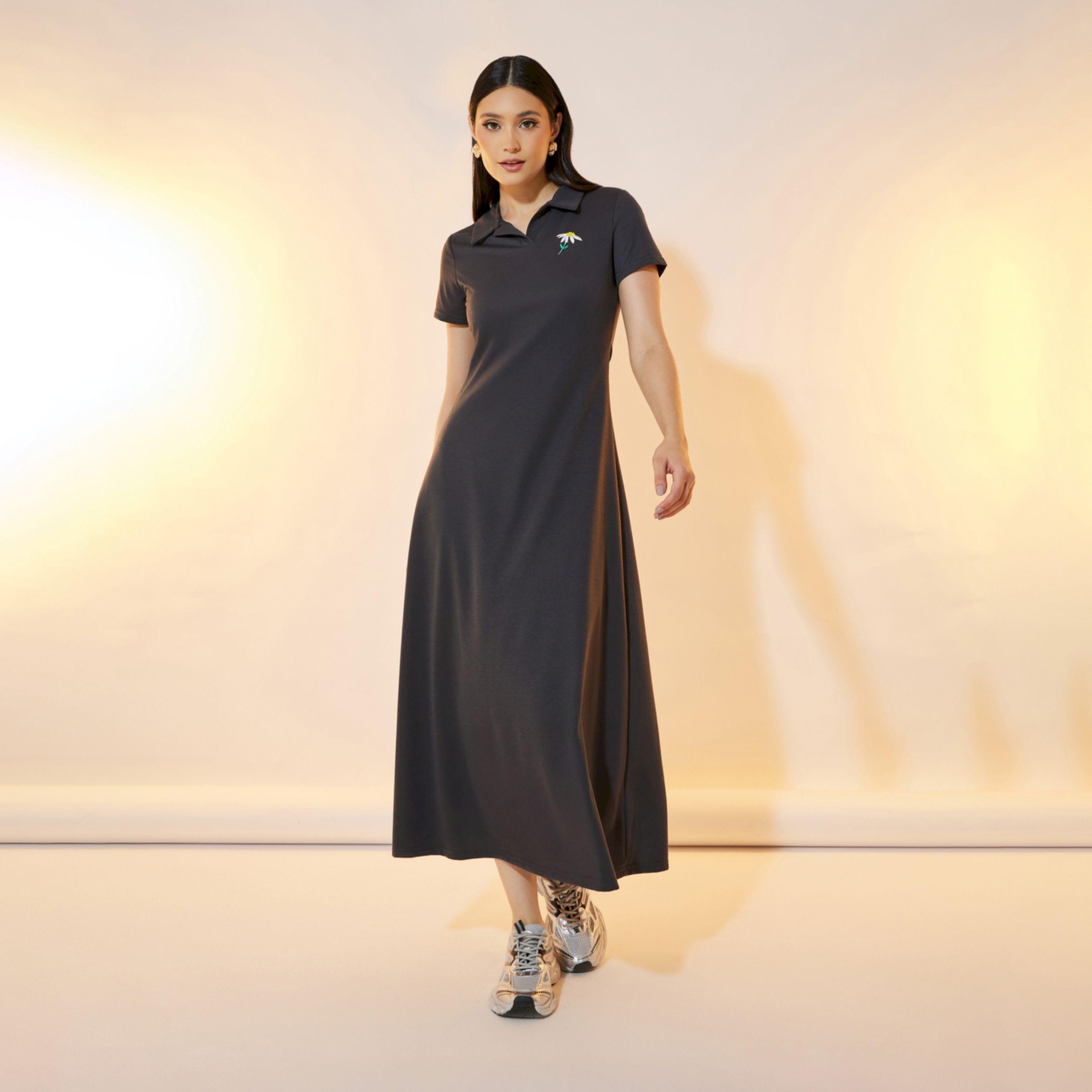 Take Two Daisy Embroidery Detail Polo T-Shirt Midi Dress-women-clothing-dresses-image-1