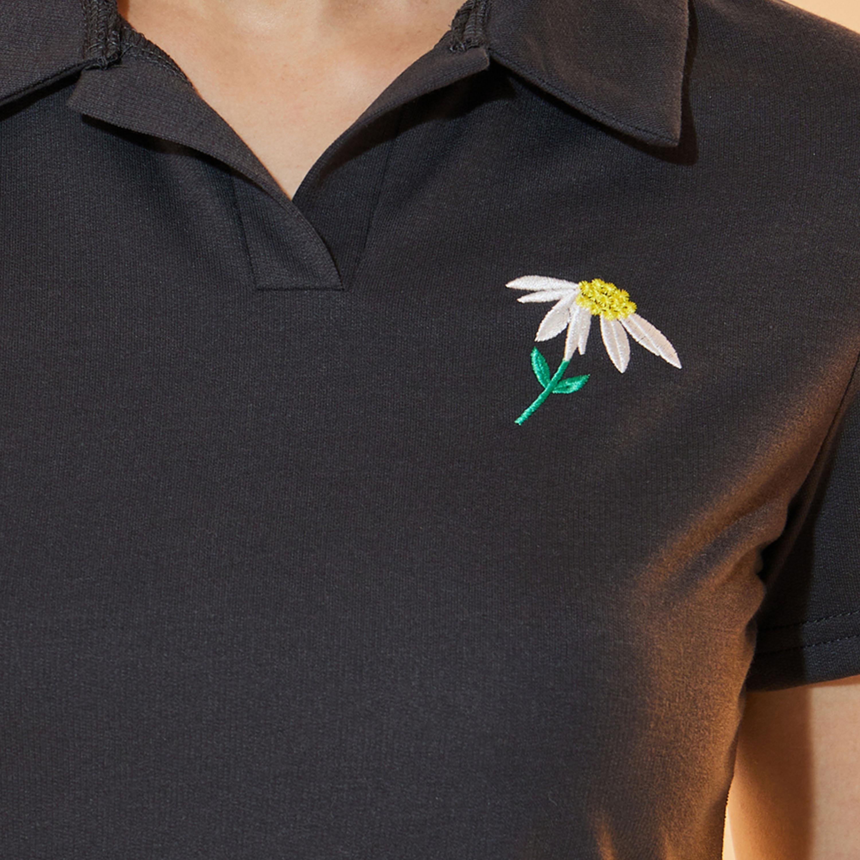 Take Two Daisy Embroidery Detail Polo T-Shirt Midi Dress-women-clothing-dresses-image-3