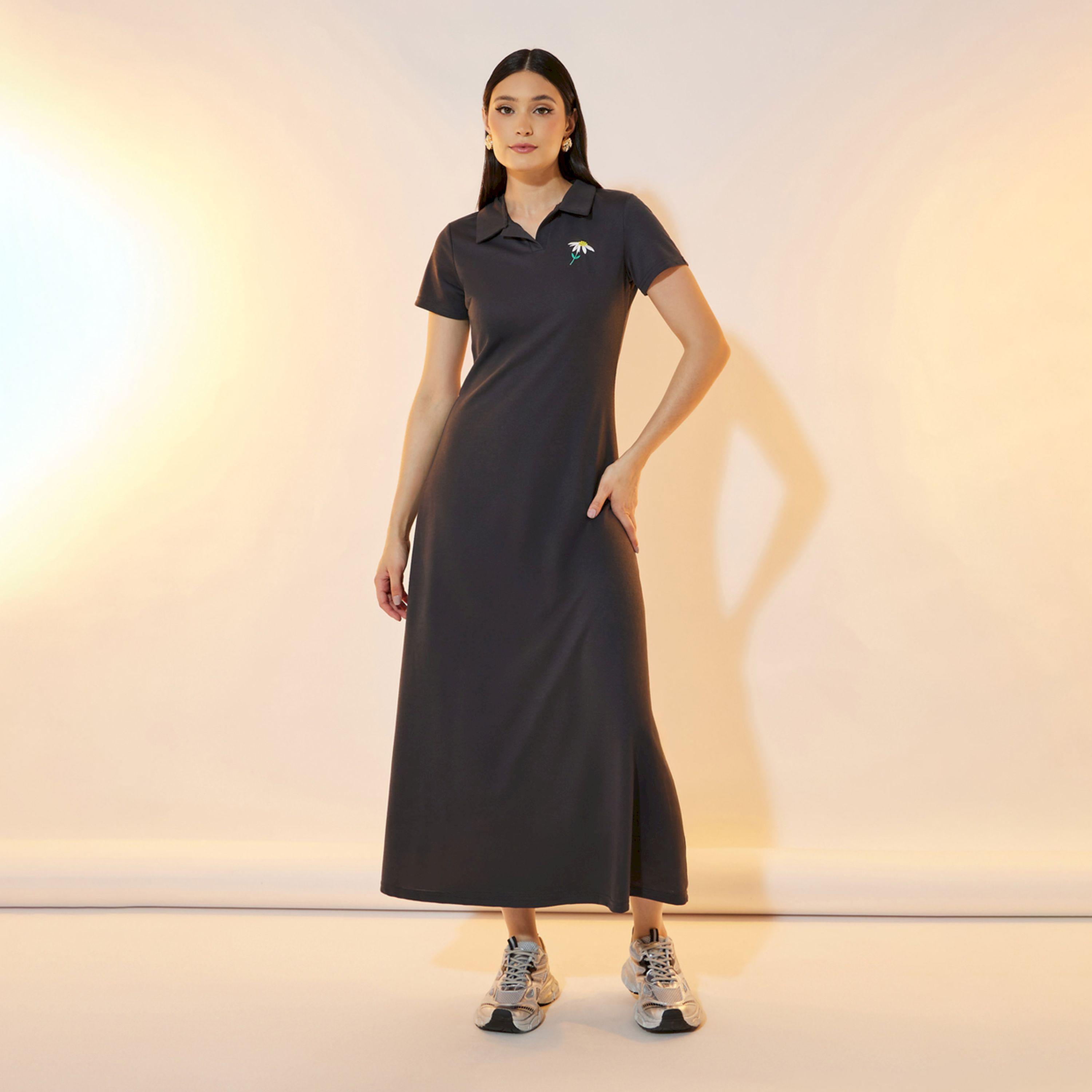 Take Two Daisy Embroidery Detail Polo T-Shirt Midi Dress-women-clothing-dresses-image-4
