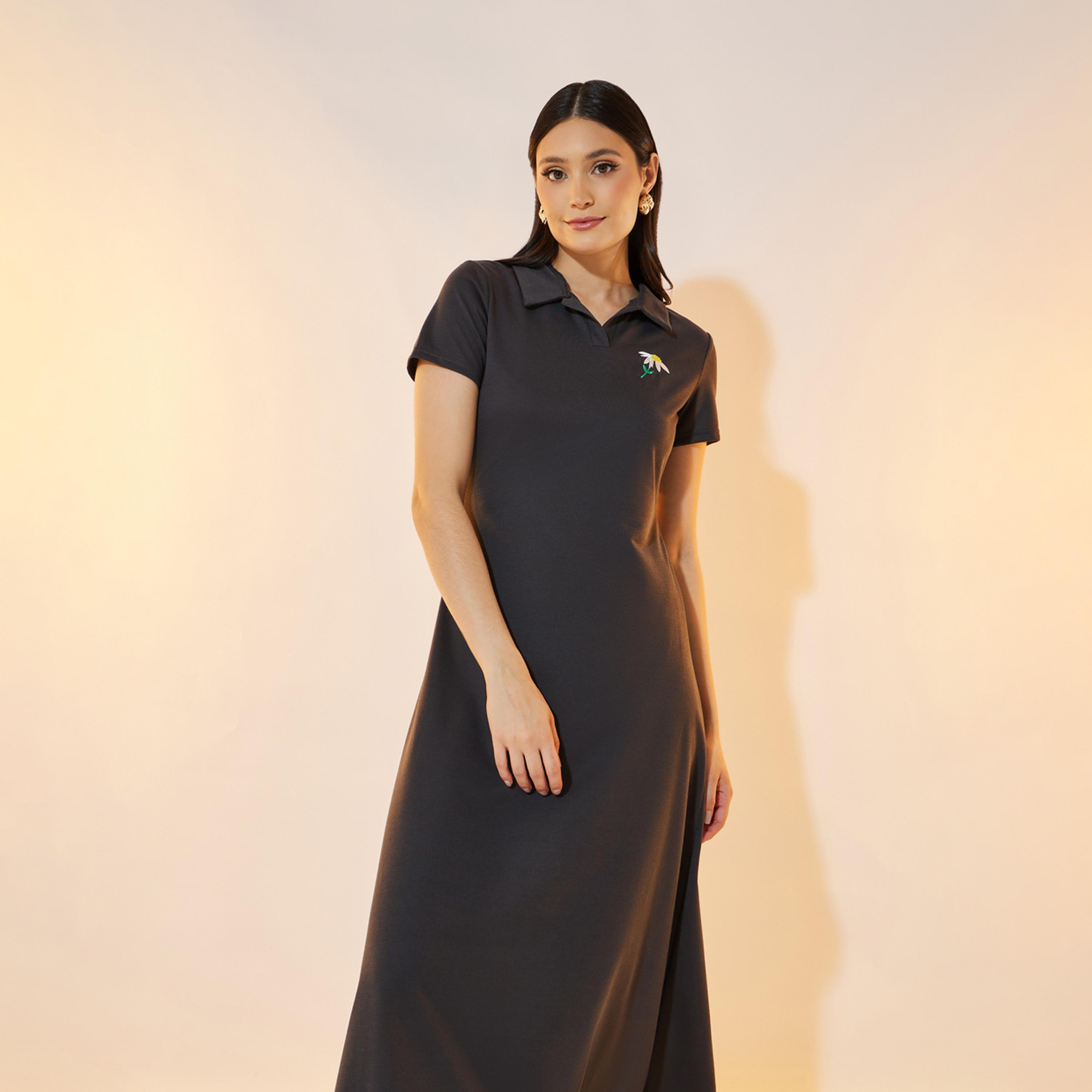 Take Two Daisy Embroidery Detail Polo T-Shirt Midi Dress-women-clothing-dresses-image-5
