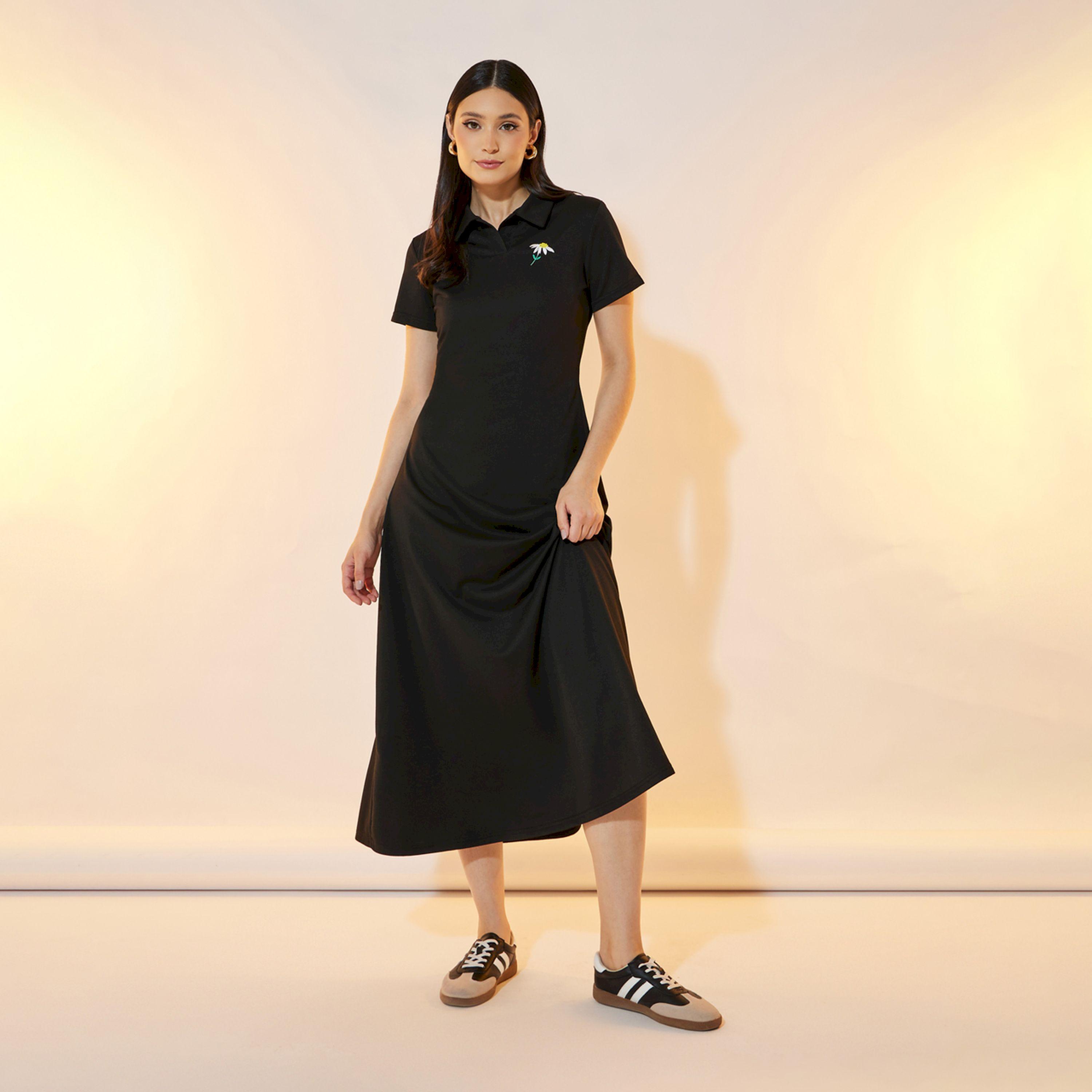 تيك تو - فستان بولو متوسط الطول بتطريز زهرة الأقحوان-women-clothing-dresses-image-1