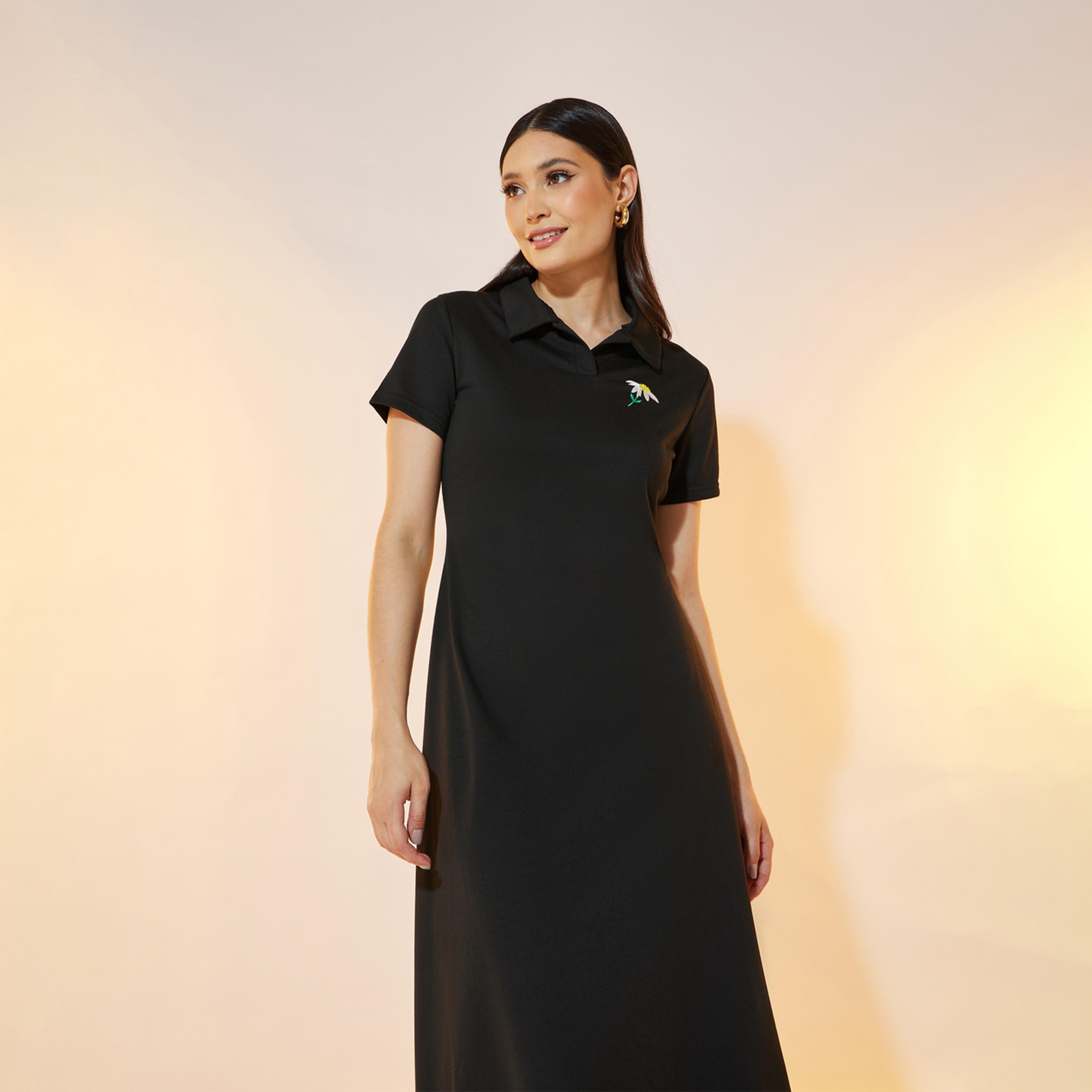 Take Two Daisy Embroidery Detail Polo T-Shirt Midi Dress-women-clothing-dresses-image-2