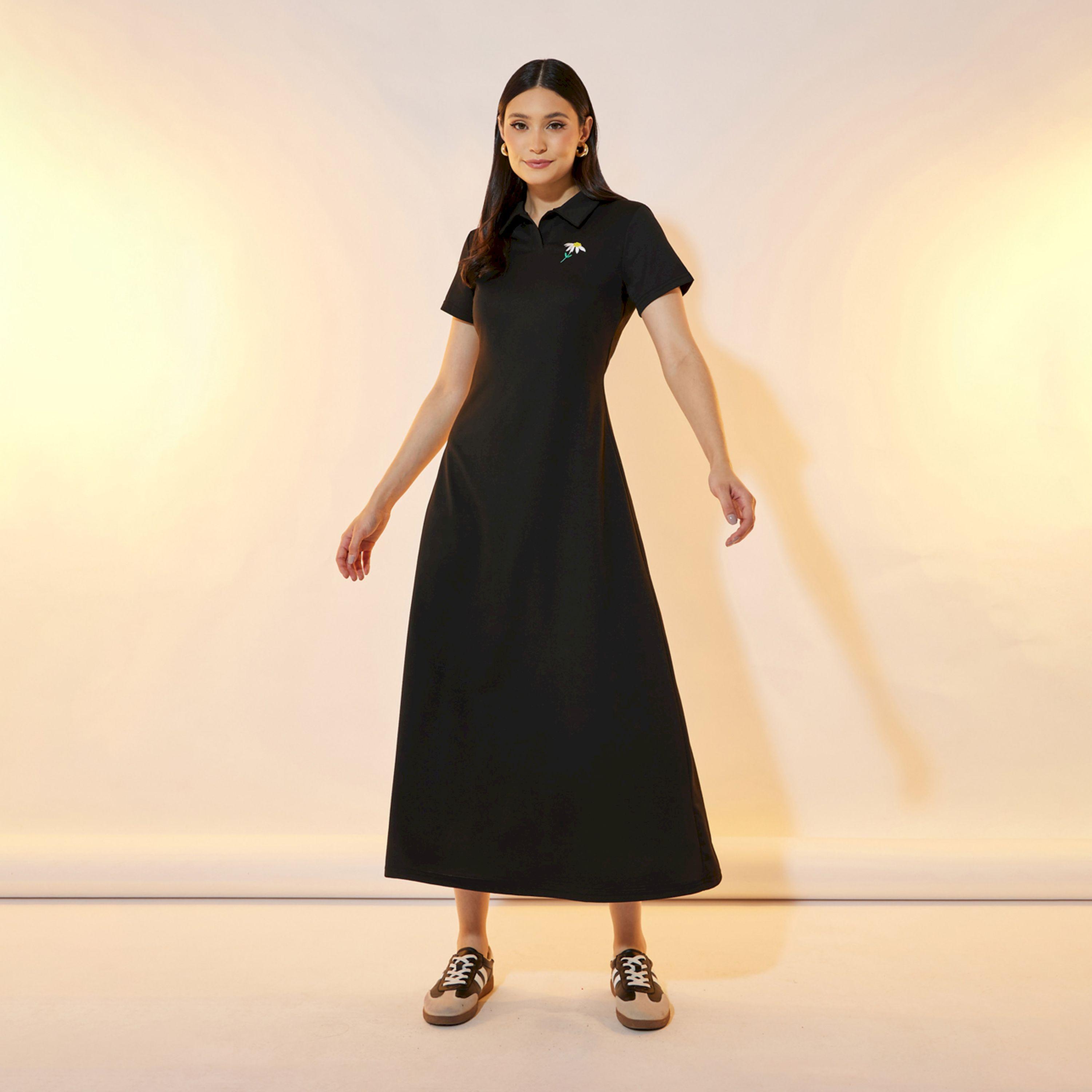 Take Two Daisy Embroidery Detail Polo T-Shirt Midi Dress-women-clothing-dresses-image-3