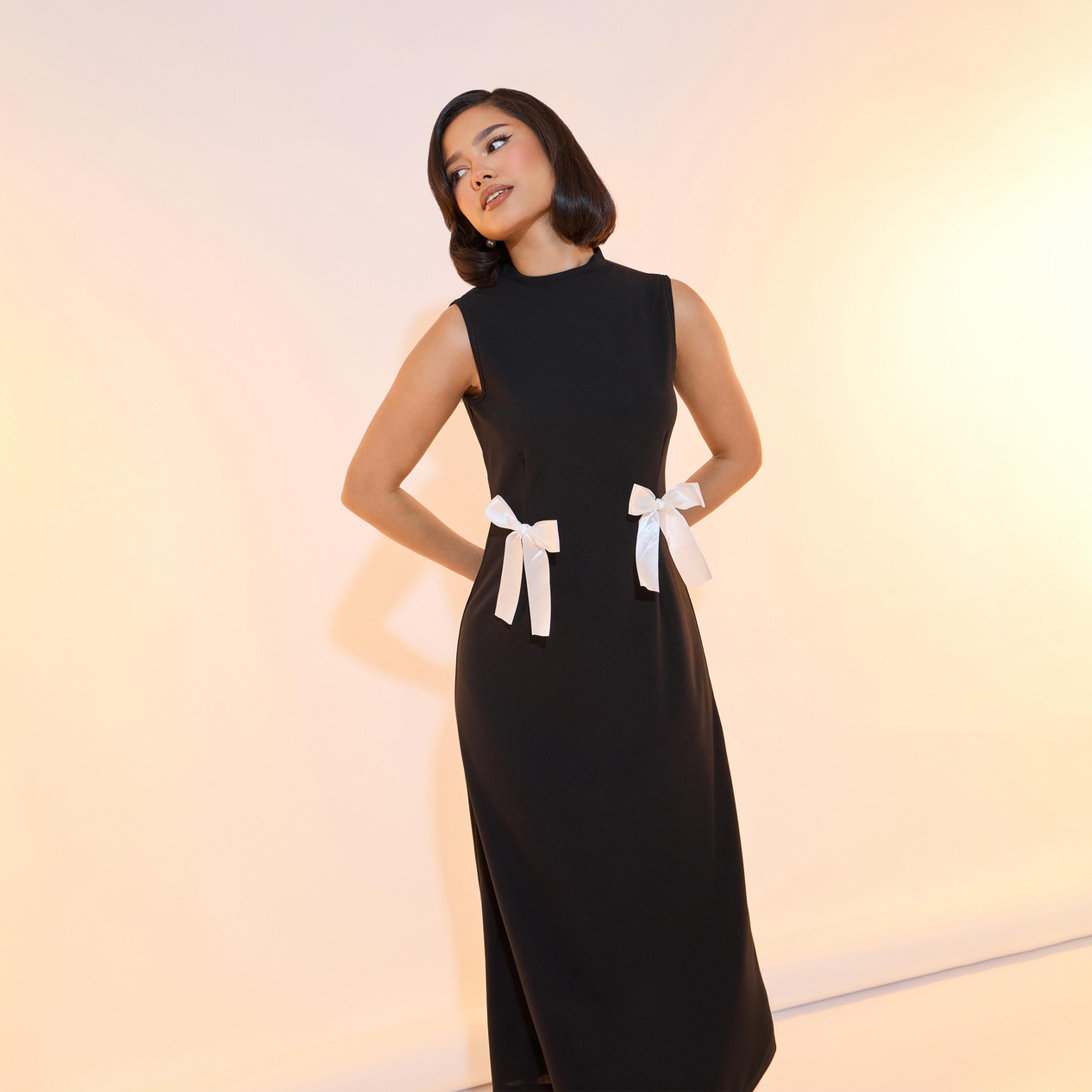 فستان ميدي بلا أكمام مع ربطة فيونكة-women-clothing-dresses-image-5