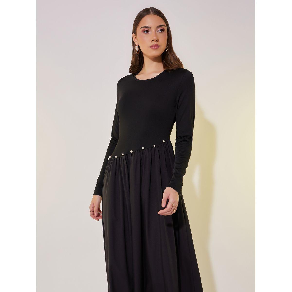 Take Two Solid Waist Pleated Faux Pearl Detail Maxi Dress-women-clothing-dresses-image-3