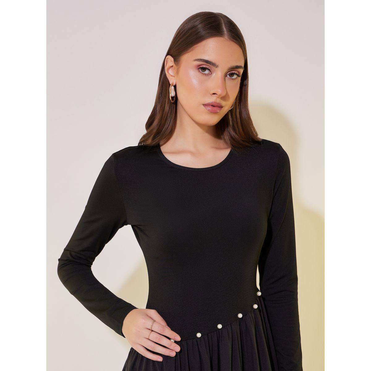 فستان ماكسي بقصة A وطيات وتفاصيل لؤلؤ صناعي-women-clothing-dresses-image-4