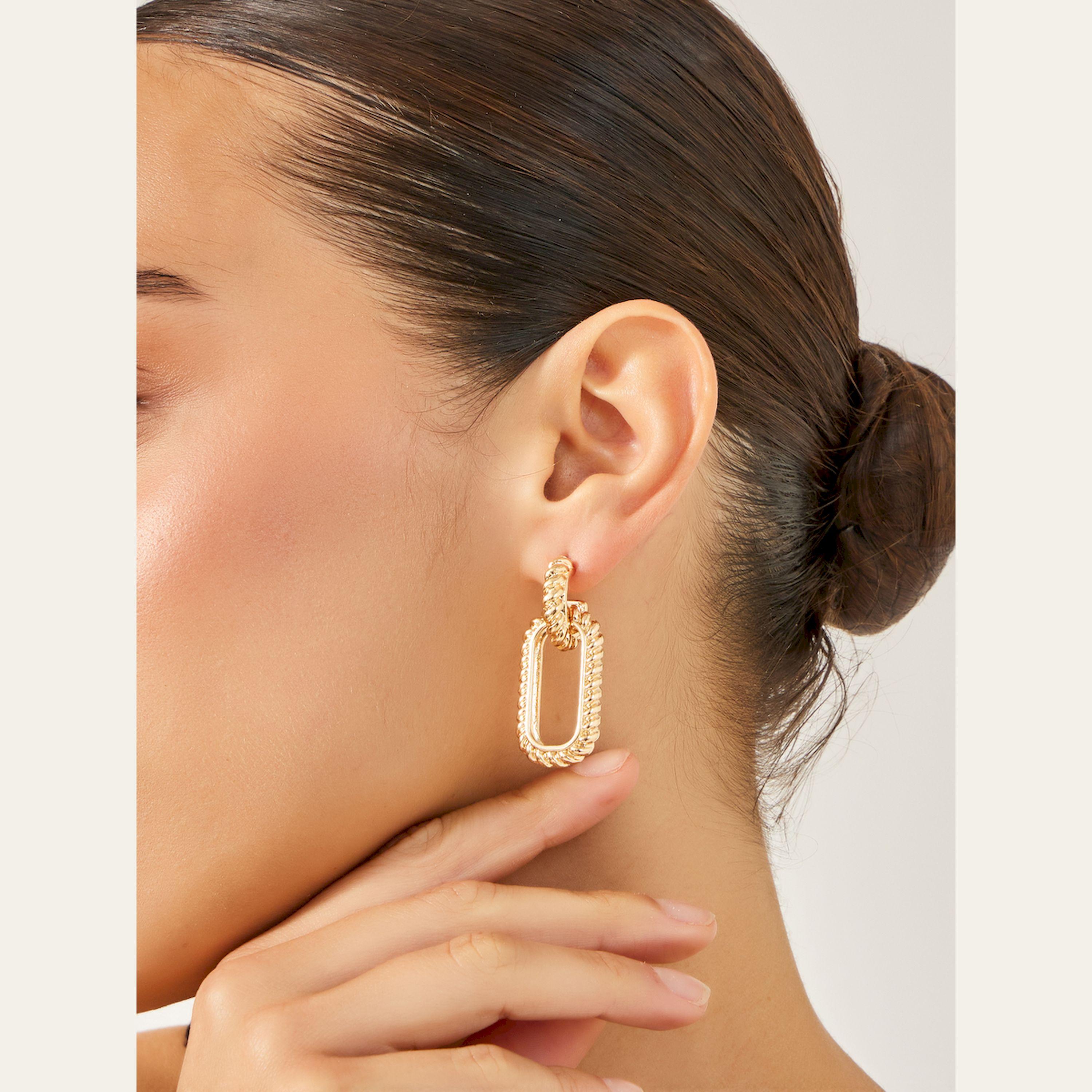 Styli Textured Square Drop Earrings-women-watchesandjewellery-jewellery-earrings-image-2