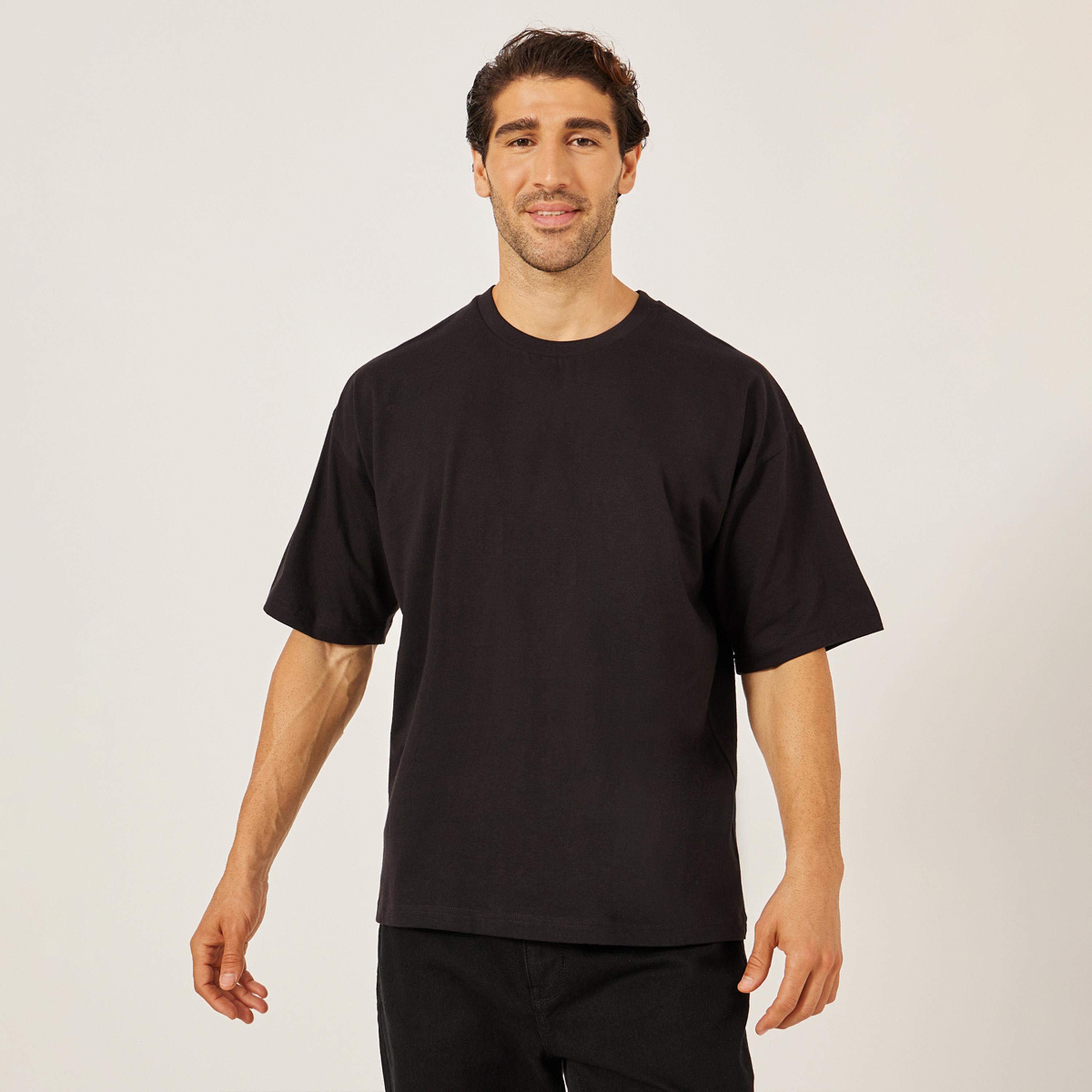 ستايلي - تي شيرت جيرسي كبير الحجم بطبعة شعار على الظهر-men-clothing-tshirtsandpolos-tshirts-image-1