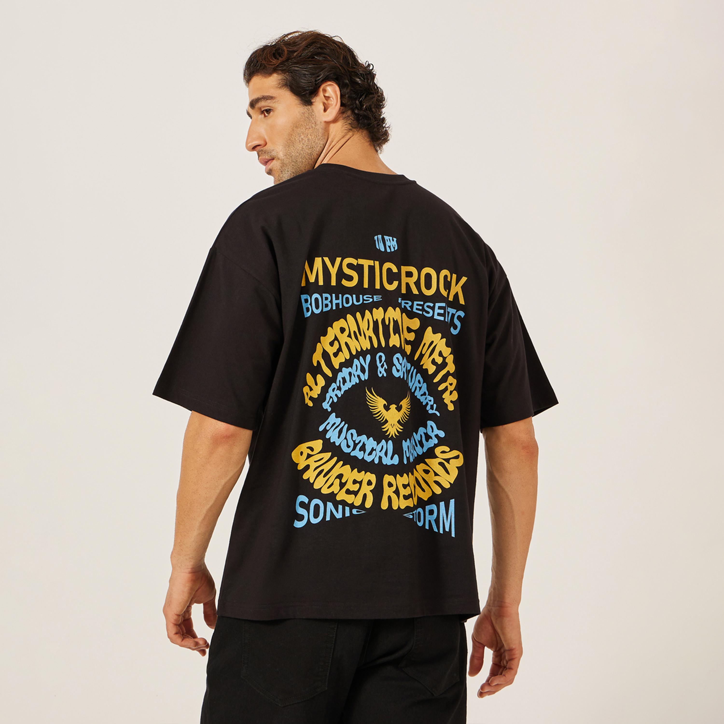 ستايلي - تي شيرت جيرسي كبير الحجم بطبعة شعار على الظهر-men-clothing-tshirtsandpolos-tshirts-image-3