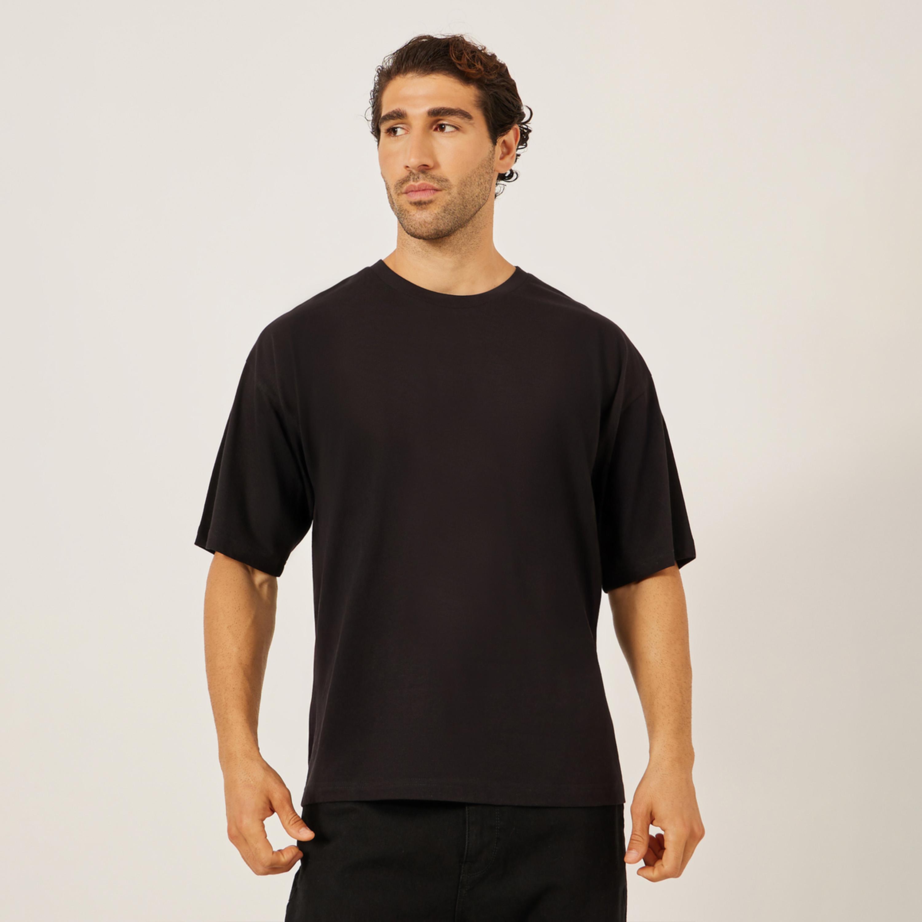 ستايلي - تي شيرت جيرسي كبير الحجم بطبعة شعار على الظهر-men-clothing-tshirtsandpolos-tshirts-image-1
