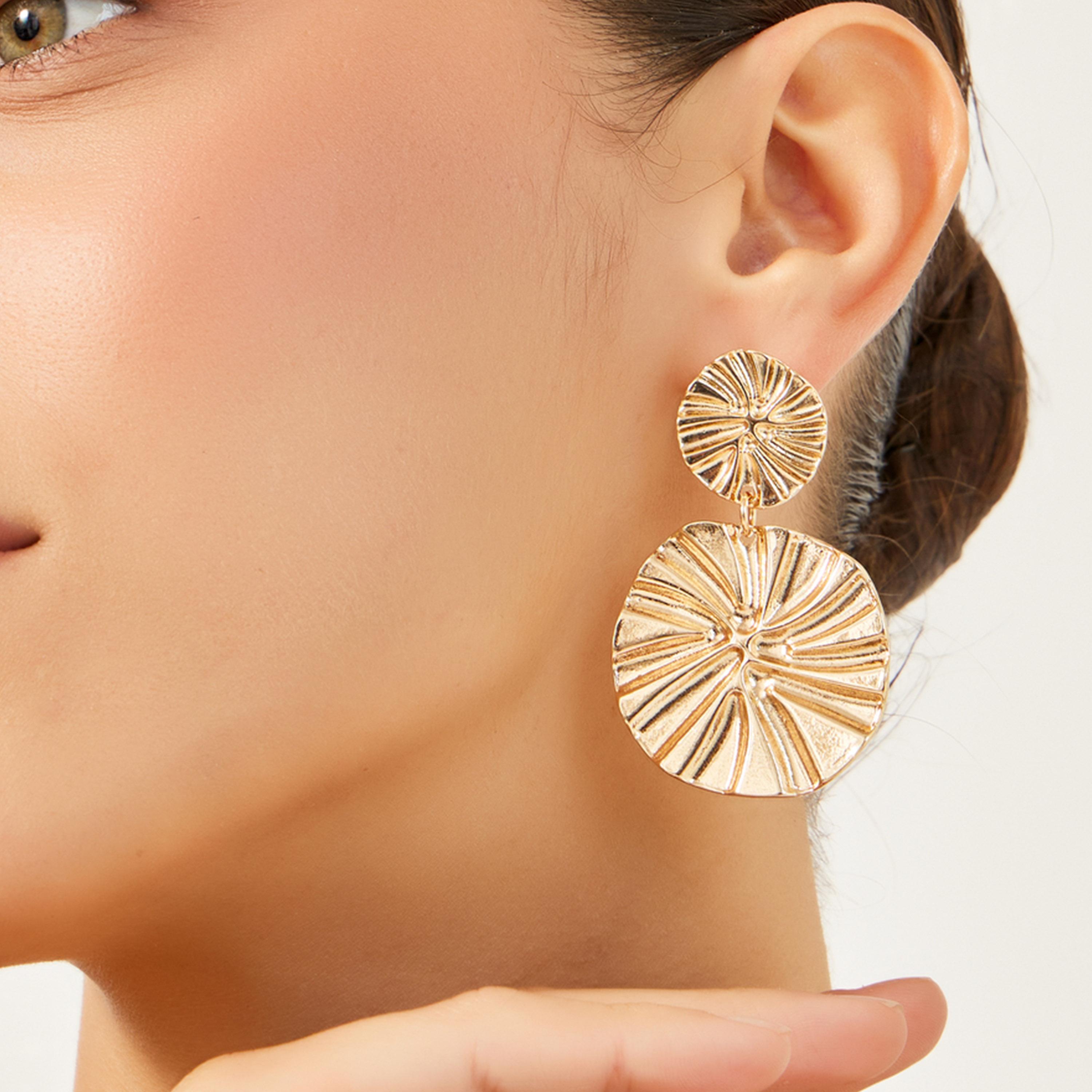 Styli Textured Round Earrings-women-watchesandjewellery-jewellery-earrings-image-2