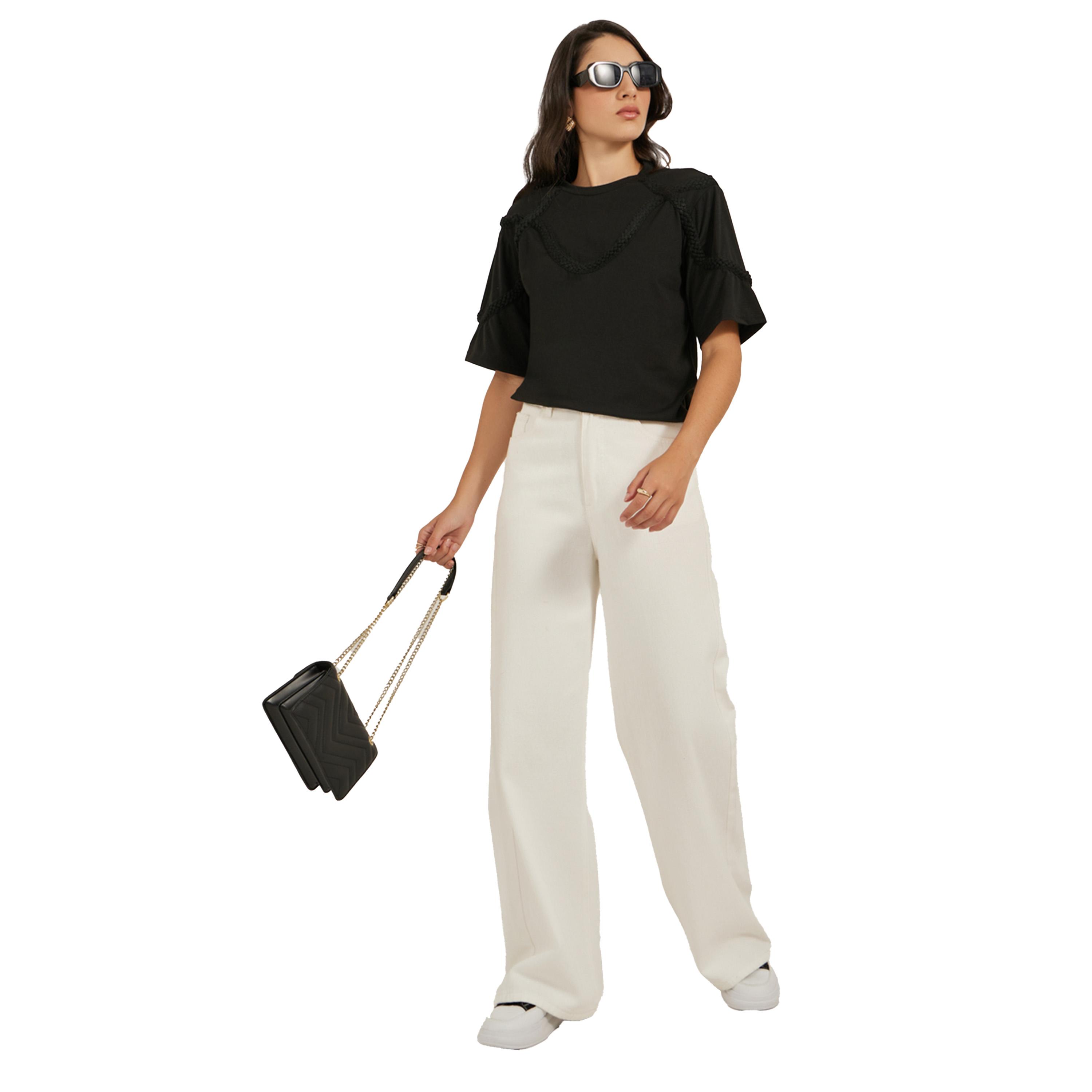 ستايلي - تي شيرت برقبة دائرية وتفاصيل دانتيل مضفرة-women-clothing-tshirts-image-2
