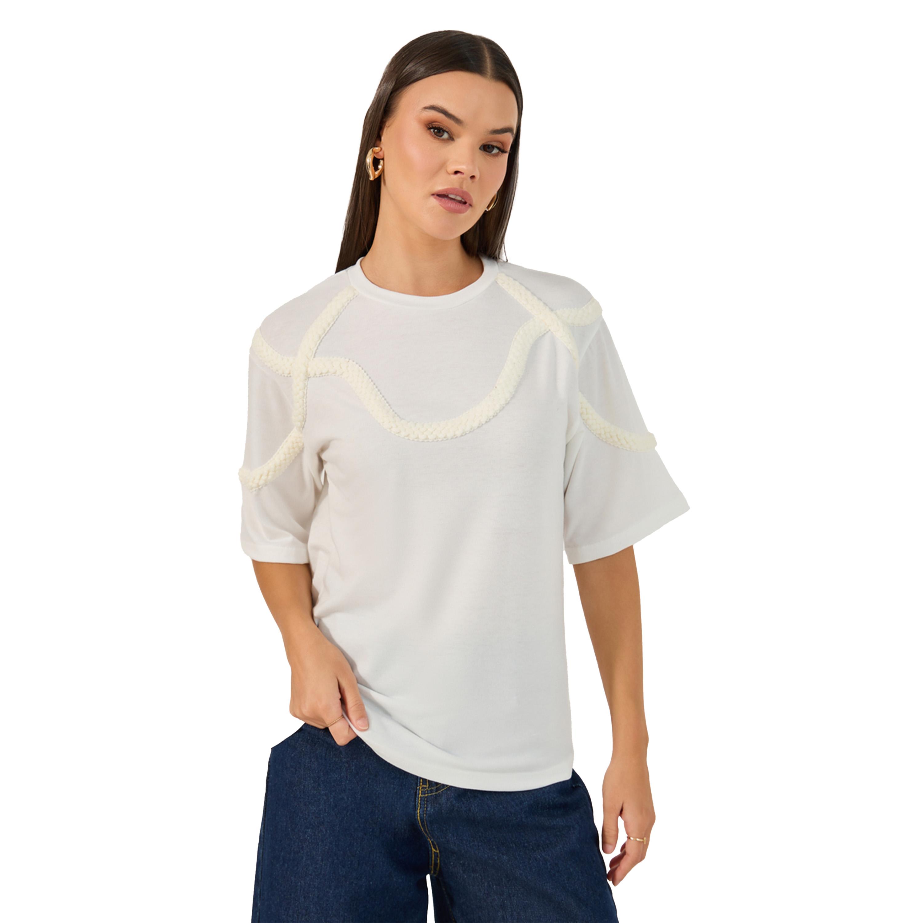 Styli Solid Knitted Round Neck Short Sleeve T-Shirt-women-clothing-tshirts-image-2