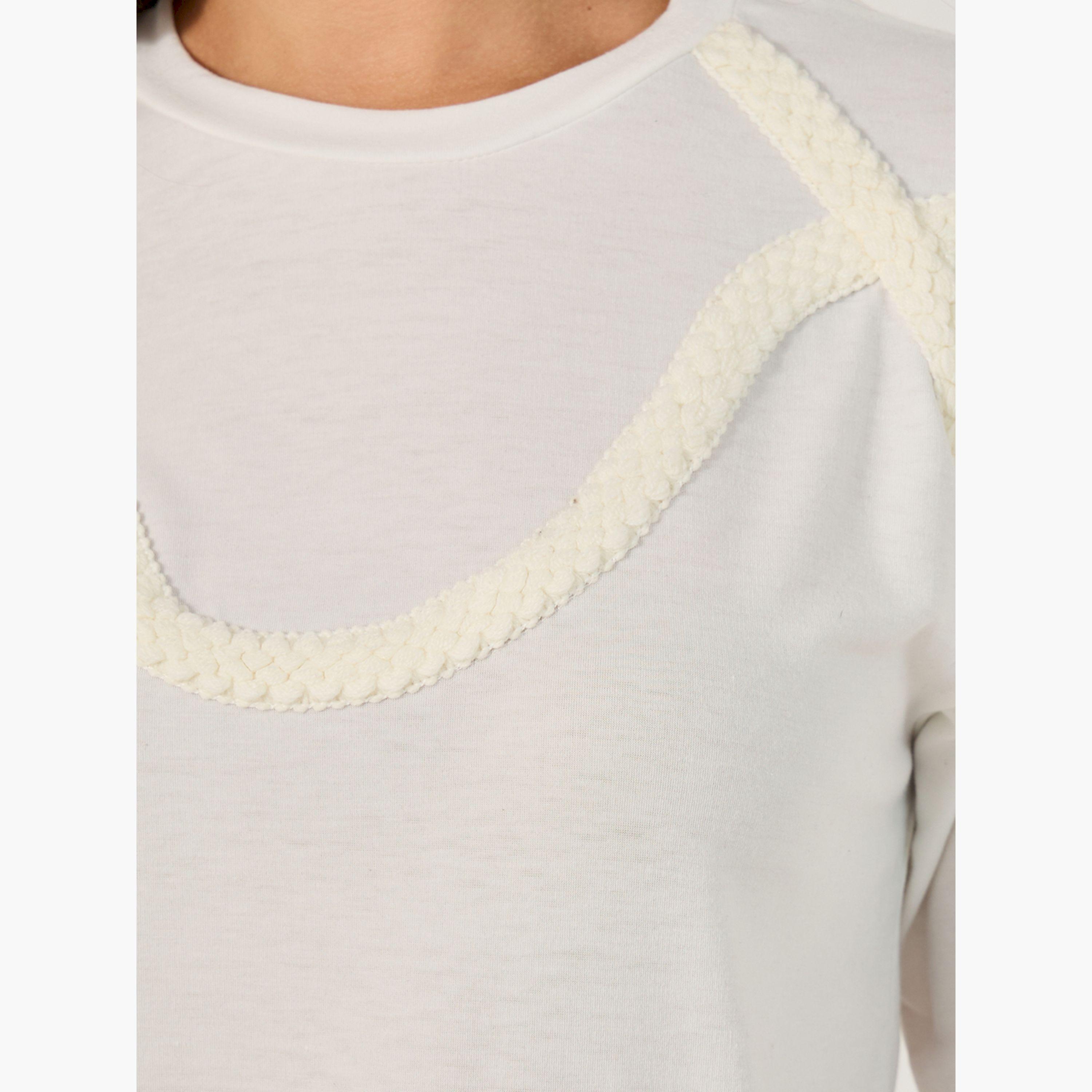 Styli Solid Knitted Round Neck Short Sleeve T-Shirt-women-clothing-tshirts-image-4