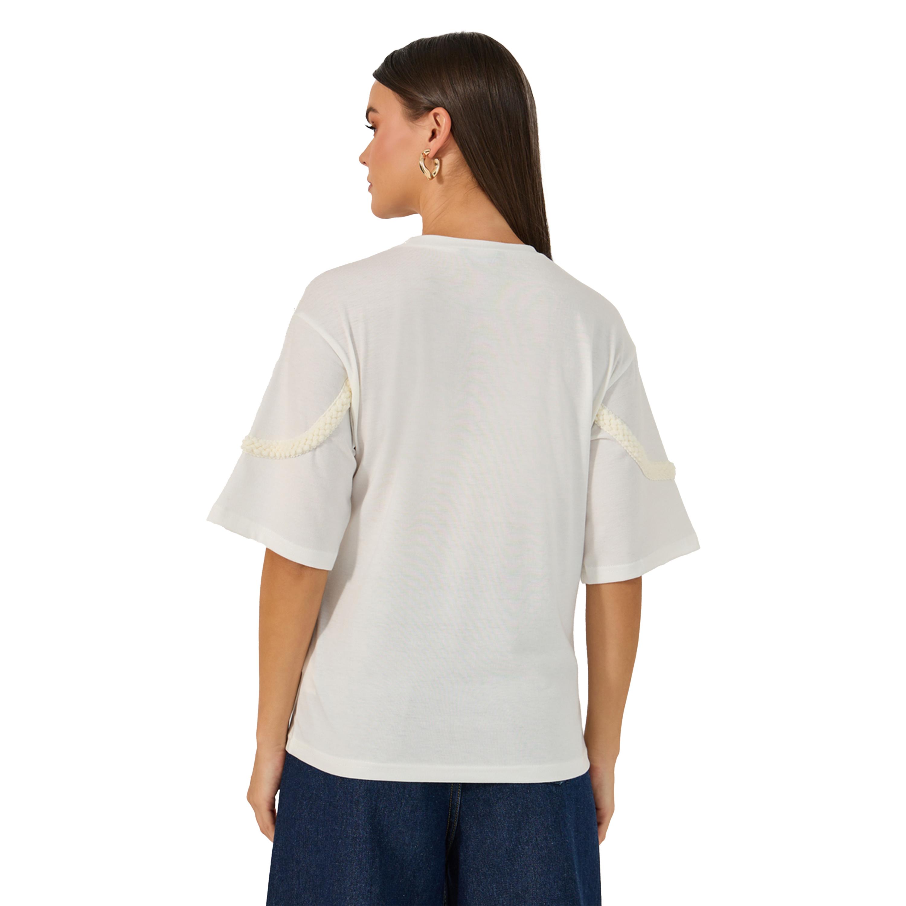 Styli Solid Knitted Round Neck Short Sleeve T-Shirt-women-clothing-tshirts-image-5