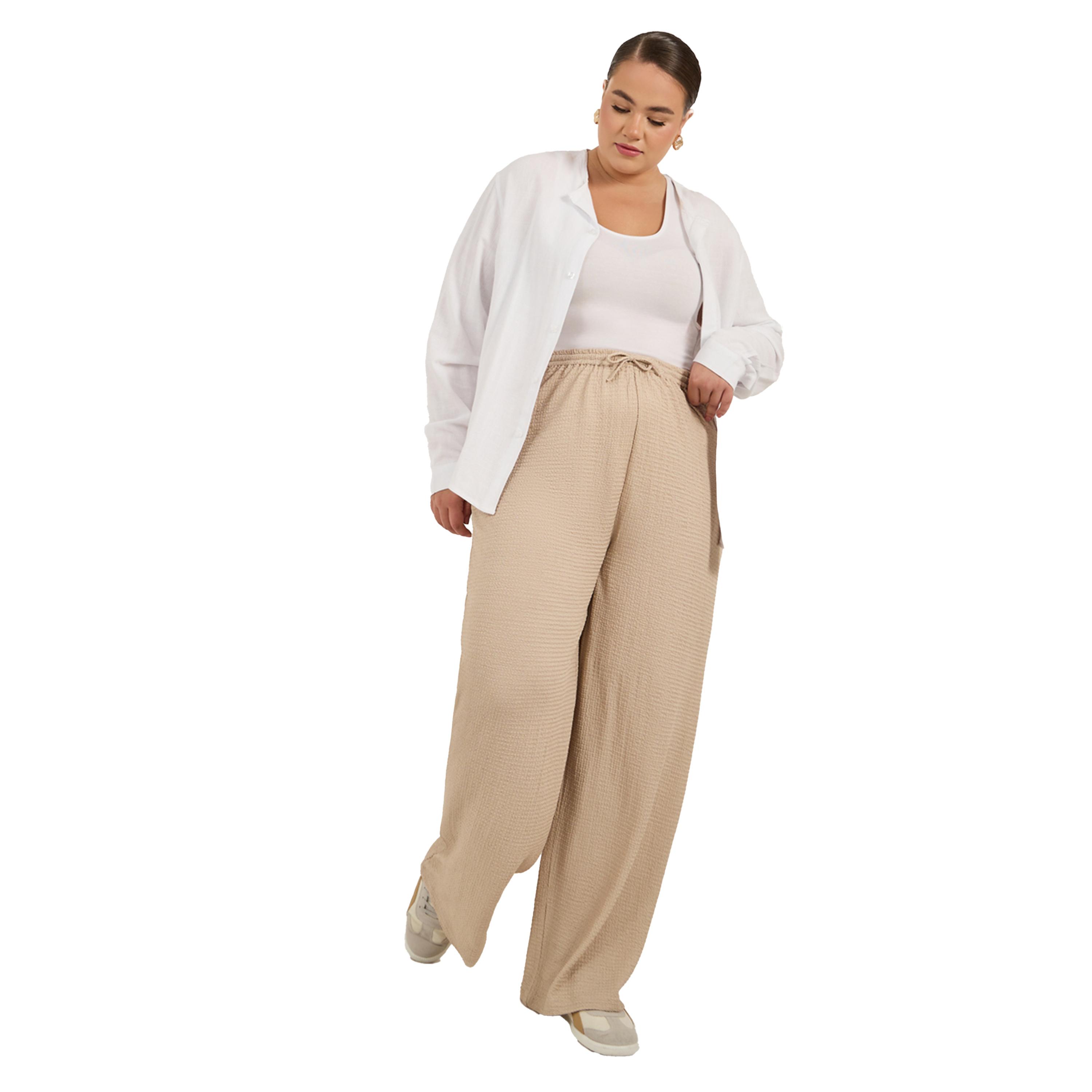 Styli Plus Size Textured Wide Leg Trousers with Drawstring-women-clothing-bottoms-trousers-image-1