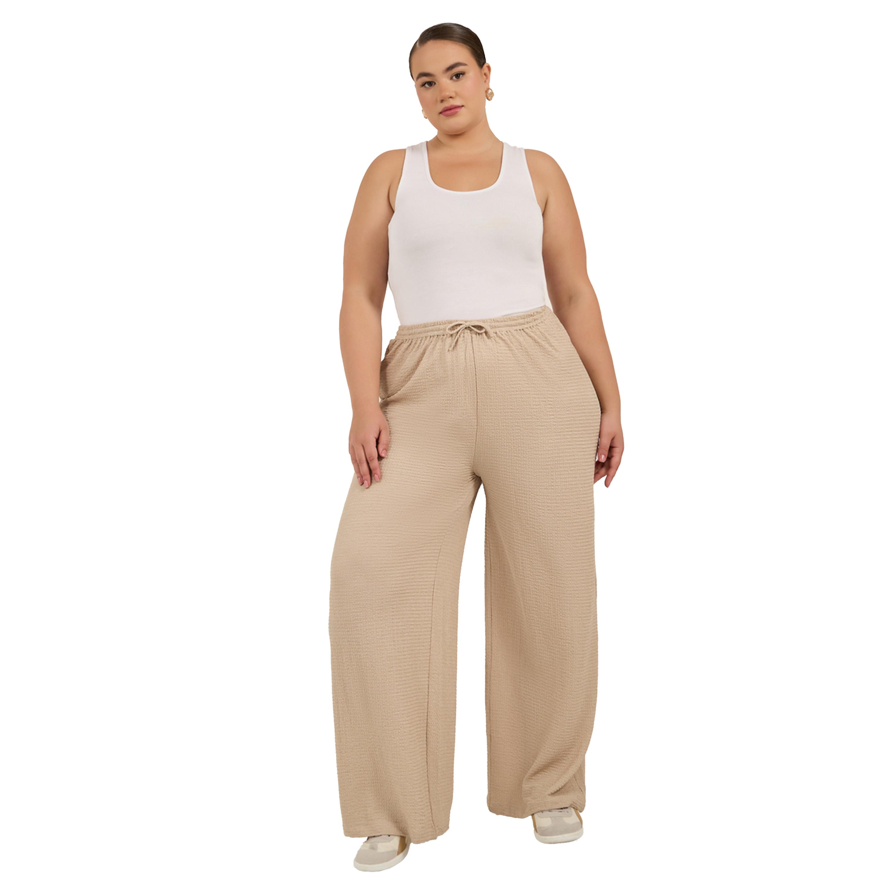 Styli Plus Size Textured Wide Leg Trousers with Drawstring-women-clothing-bottoms-trousers-image-2