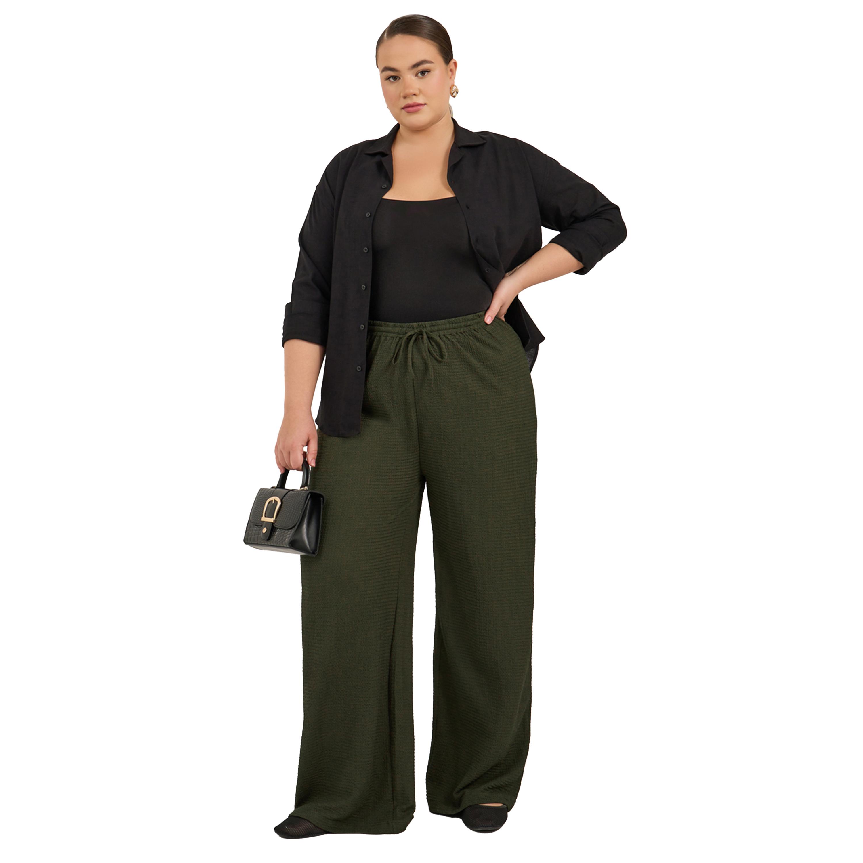 Styli Plus Size Textured Wide Leg Trousers with Drawstring-women-clothing-bottoms-trousers-image-1