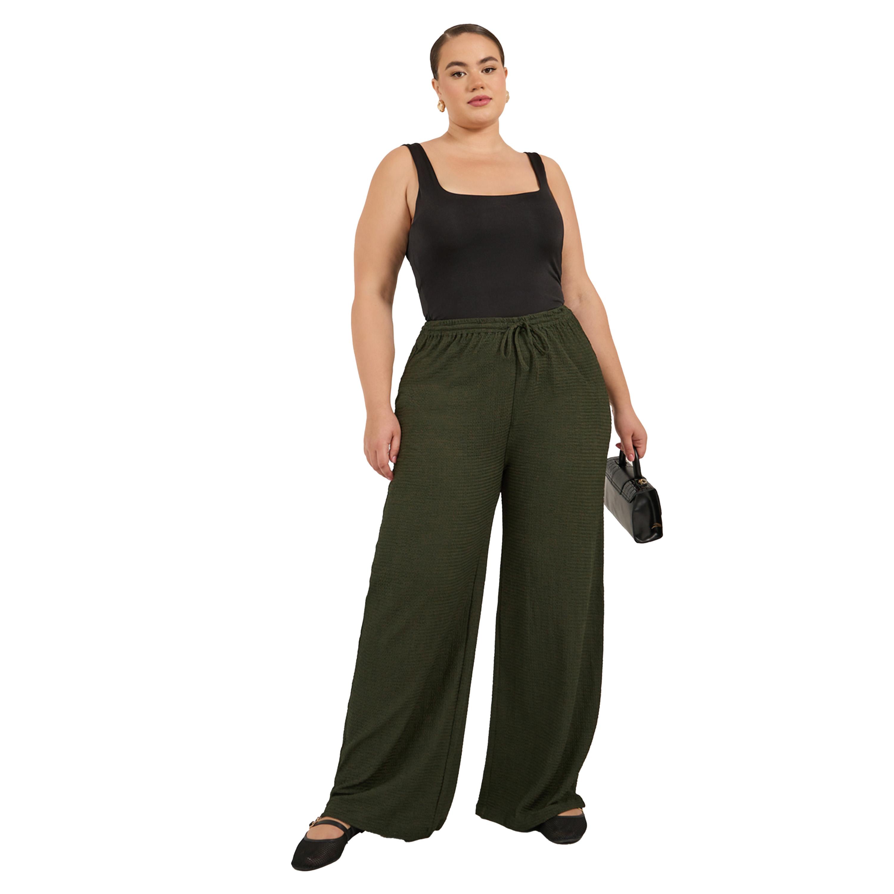 ستايلي - بنطال ساق واسعة مقاس كبير مع رباط-women-clothing-bottoms-trousers-image-2