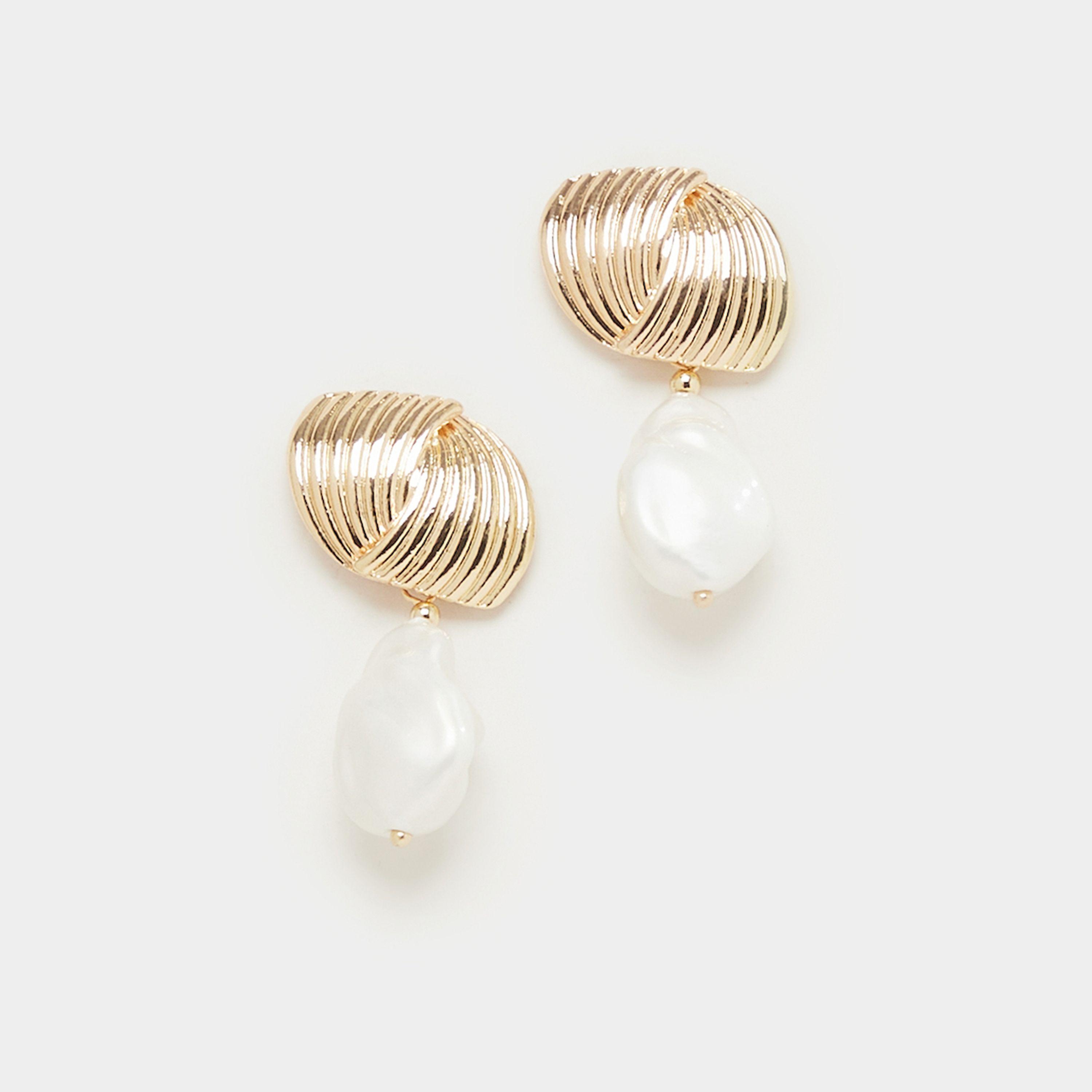Styli Textured Pearl Drop Earrings-women-watchesandjewellery-jewellery-earrings-image-1