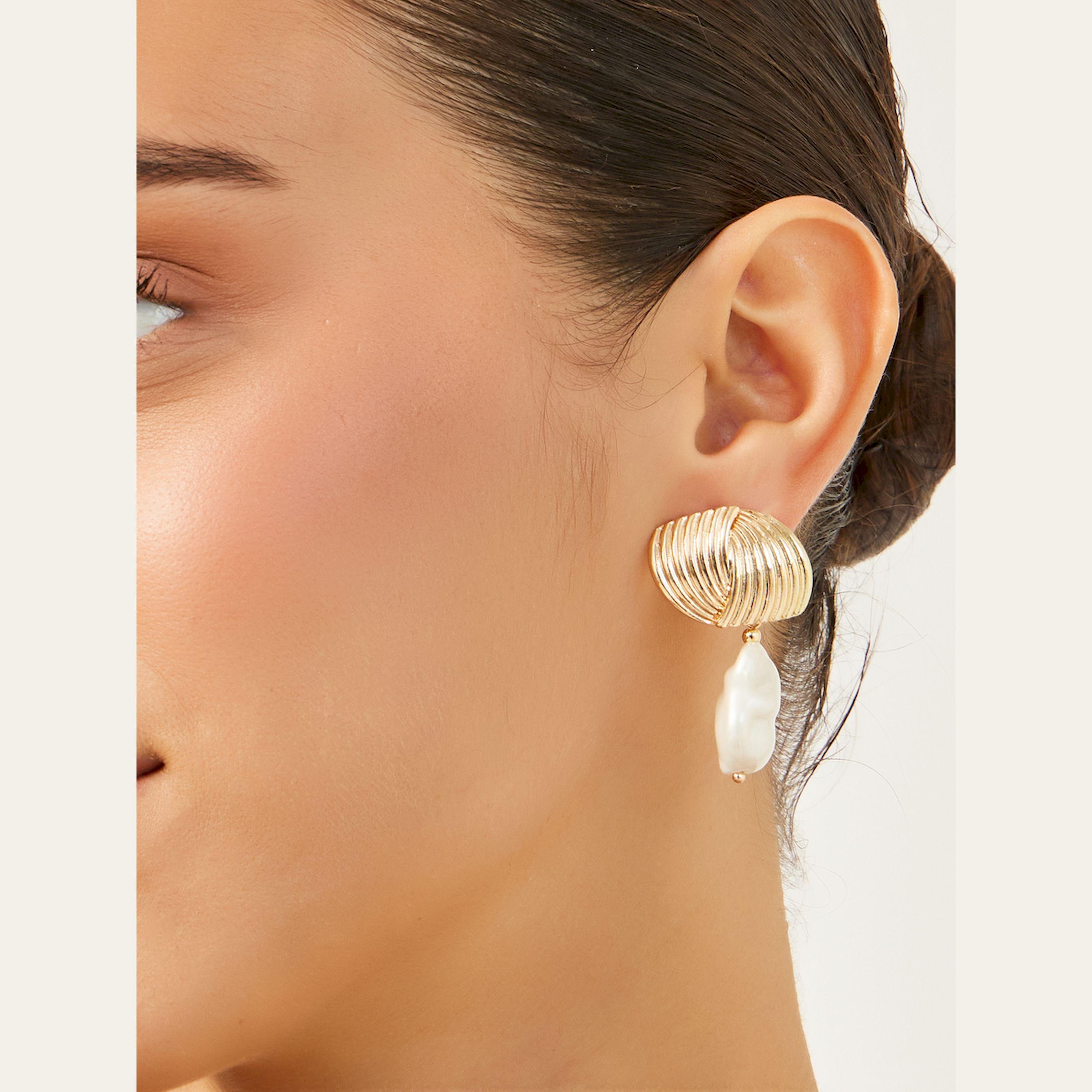 Styli Textured Pearl Drop Earrings-women-watchesandjewellery-jewellery-earrings-image-2