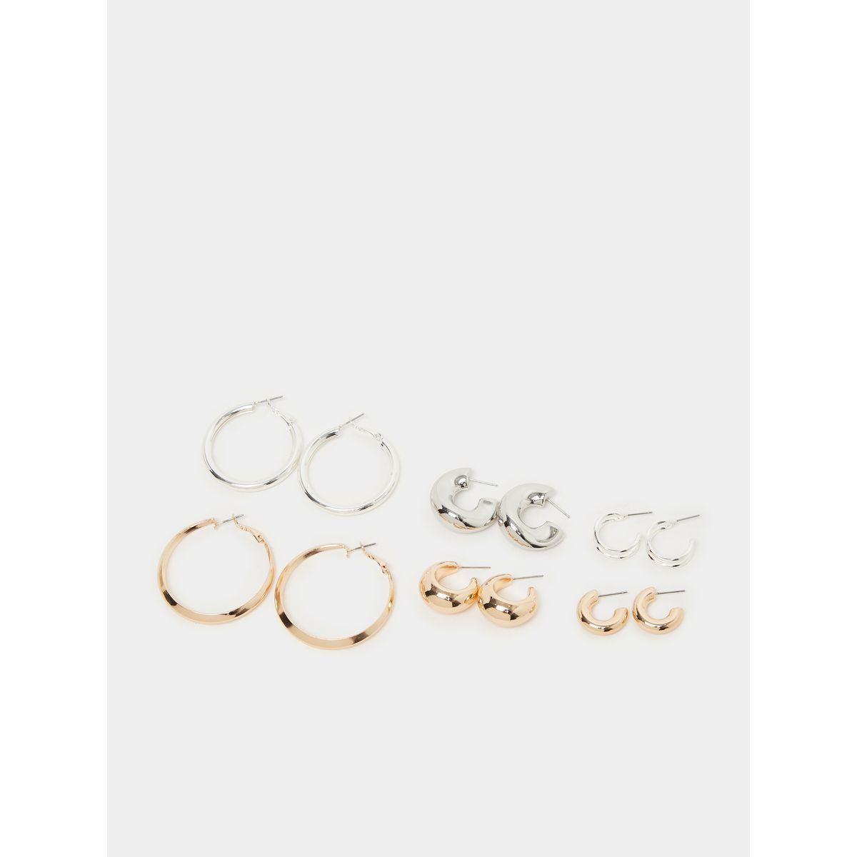 Styli Set of 6 - Plain Hoop and Half-Hoop Earrings-women-watchesandjewellery-jewellery-earrings-image-3