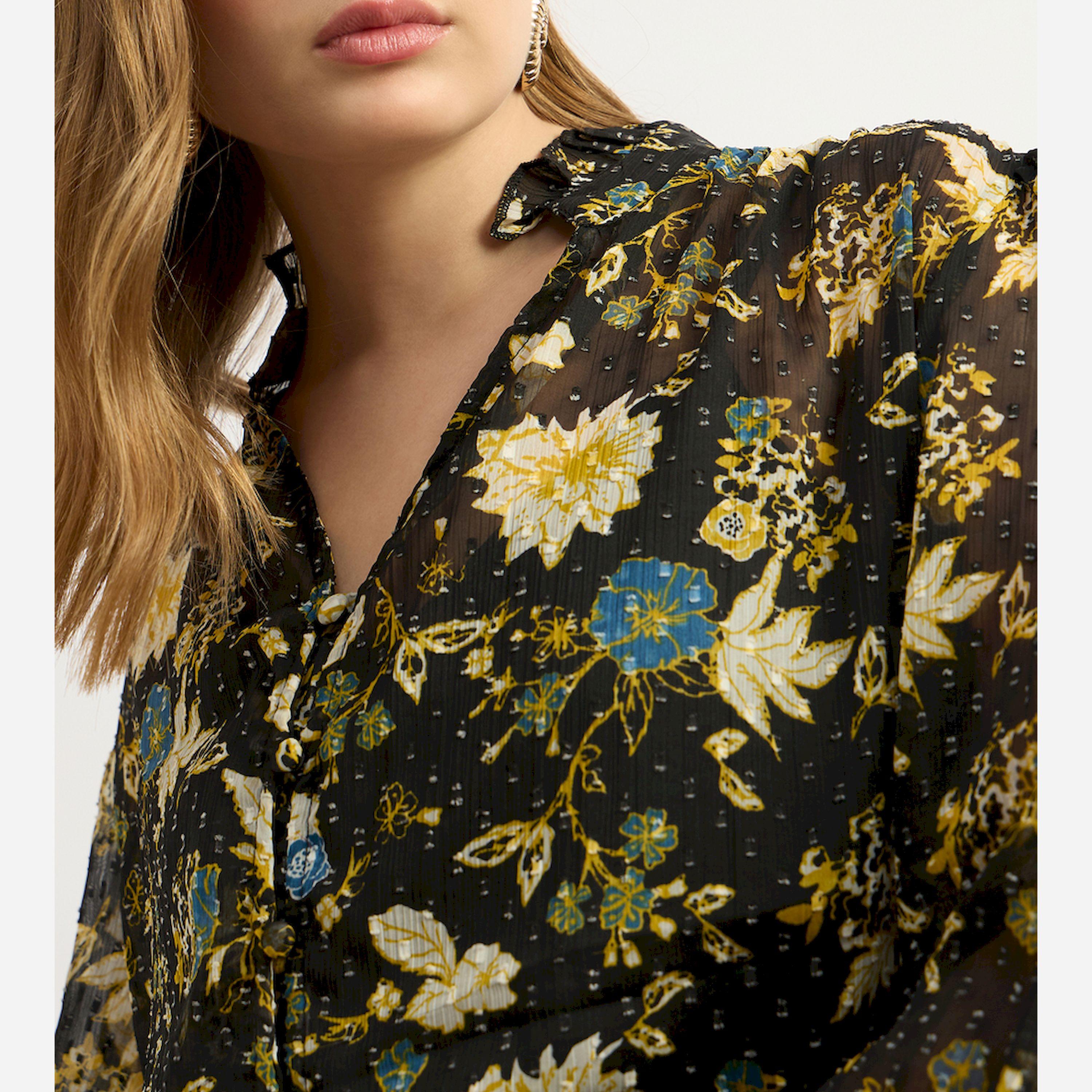 ستايلي - بلوزة مطبوعة بأزرار بأكمام منفوخة ورقبة على شكل حرف V-women-clothing-shirtsandblouses-blouses-image-4