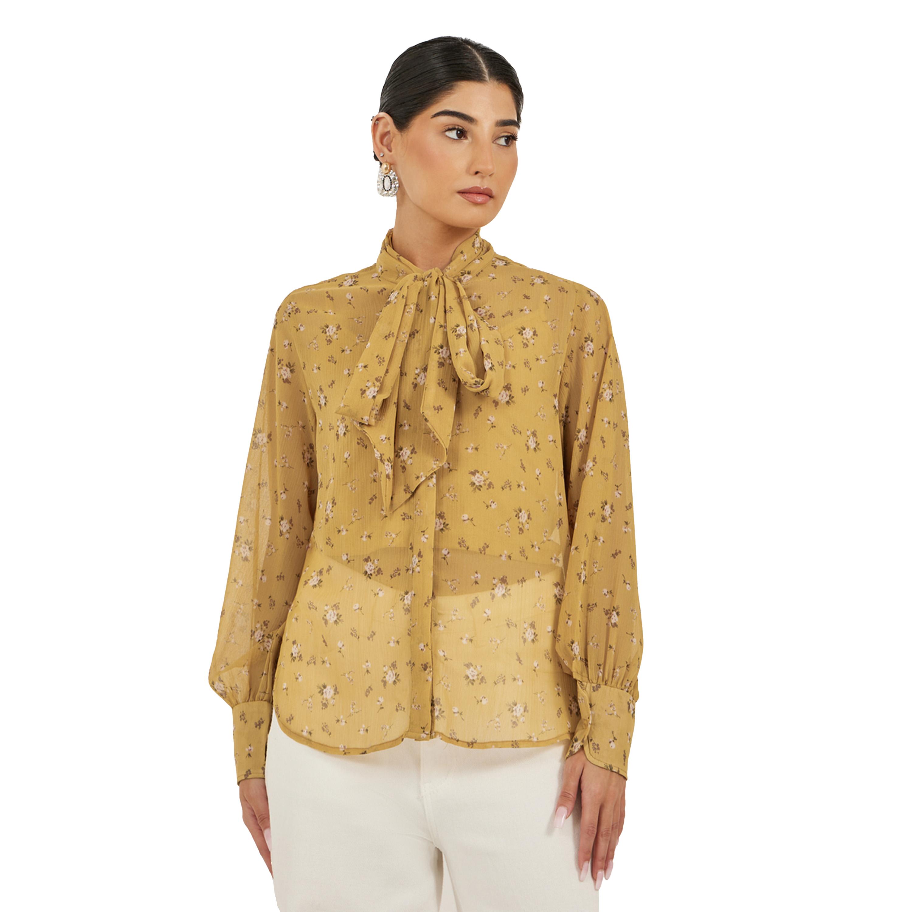 Styli Floral Print Textured Tie-Up Neck Blouse-women-clothing-shirtsandblouses-blouses-image-3