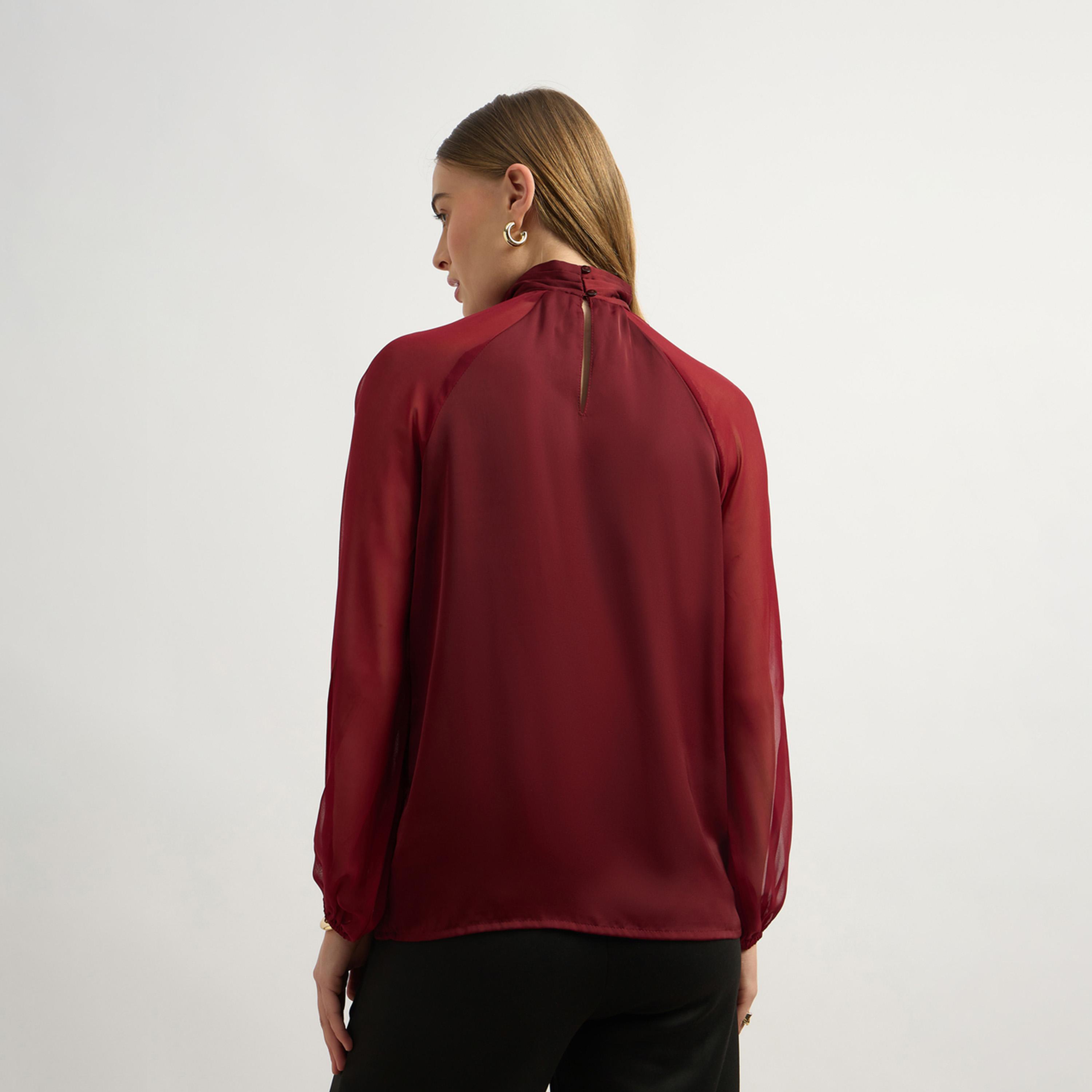 ستايلي - قميص برقبة عالية وأكمام راجلان كاملة وفتحة رقبة خلفية (بدون بلوزة داخلية)-women-clothing-tshirts-image-5