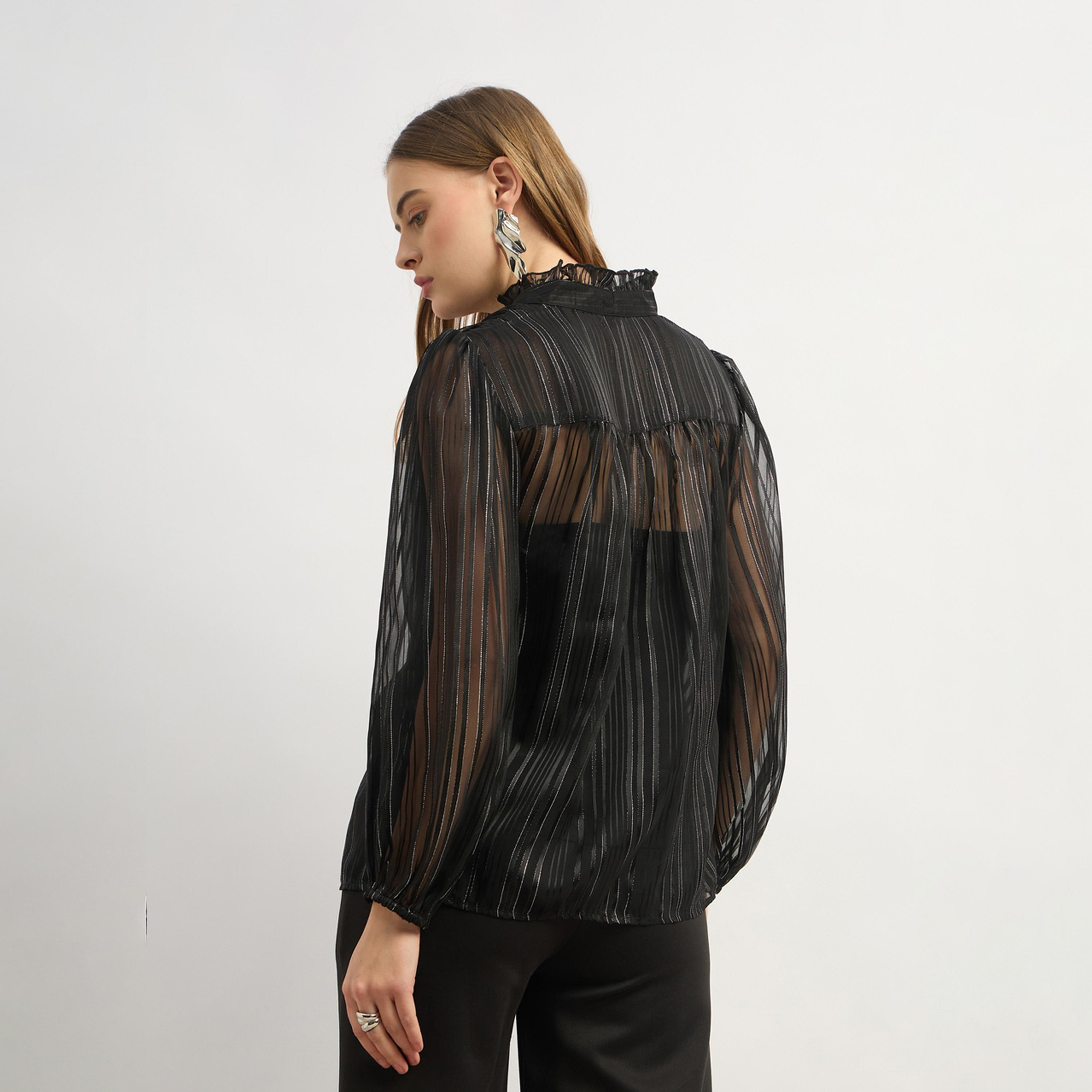 ستايلي - بلوزة فضفاضة بفتحة رقبة على شكل حرف V وأكمام منفوخة (بدون قميص داخلي)-women-clothing-tshirts-image-5