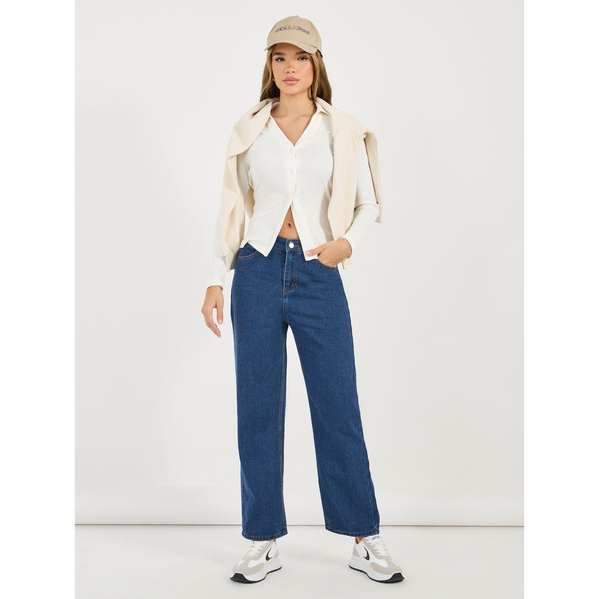 Styli Solid High Rise Straight Leg Jeans-women-clothing-bottoms-jeans-image-1