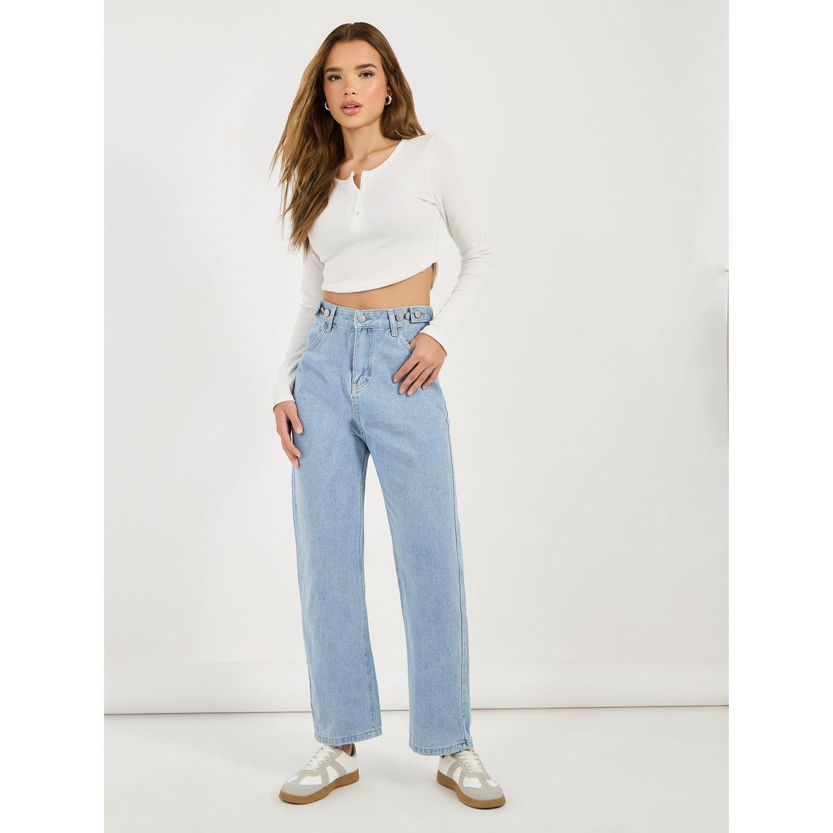 جينز بقصة مريحة وخصر عالي-women-clothing-bottoms-jeans-image-1