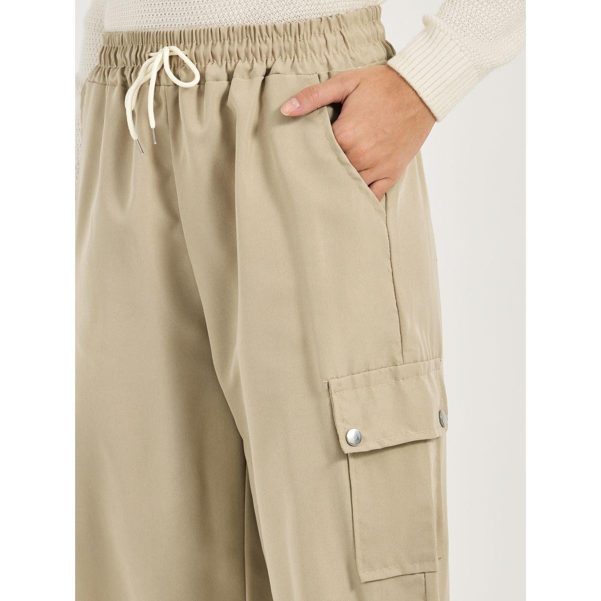 Styli Solid Elasticated Waistband Cargo Joggers with Drawstring-women-clothing-bottoms-joggers-image-3