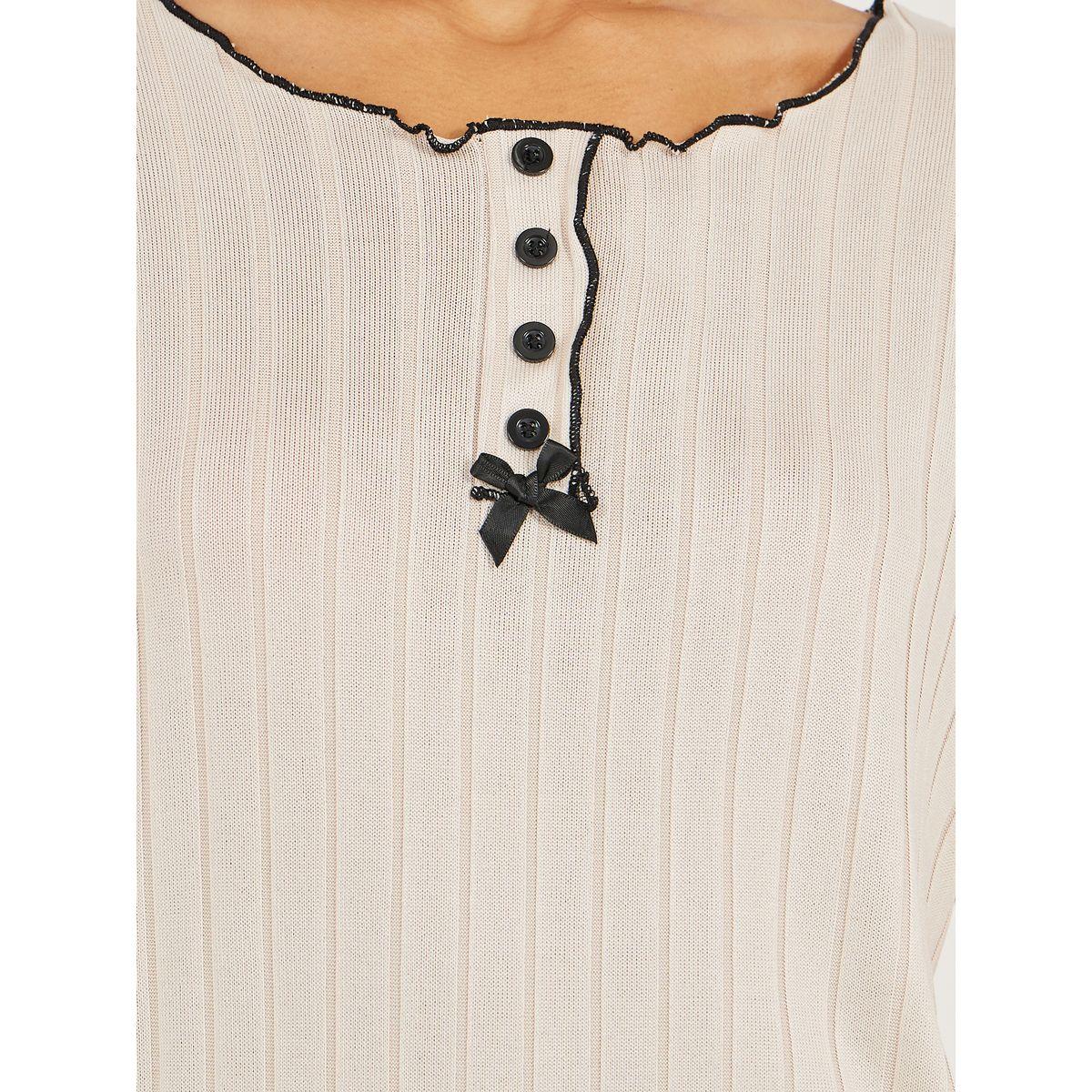 Styli Brushed Rib Contrast Edge Placket T-Shirt and Pyjama Set-women-clothing-nightwear-pyjamas-longsets-image-3