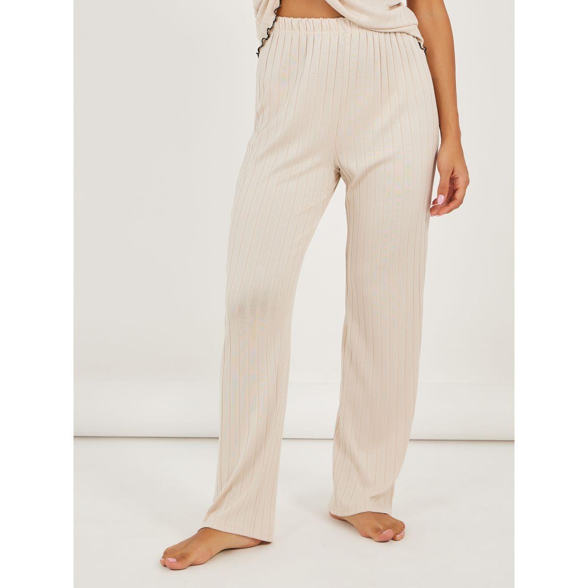 Styli Brushed Rib Contrast Edge Placket T-Shirt and Pyjama Set-women-clothing-nightwear-pyjamas-longsets-image-4