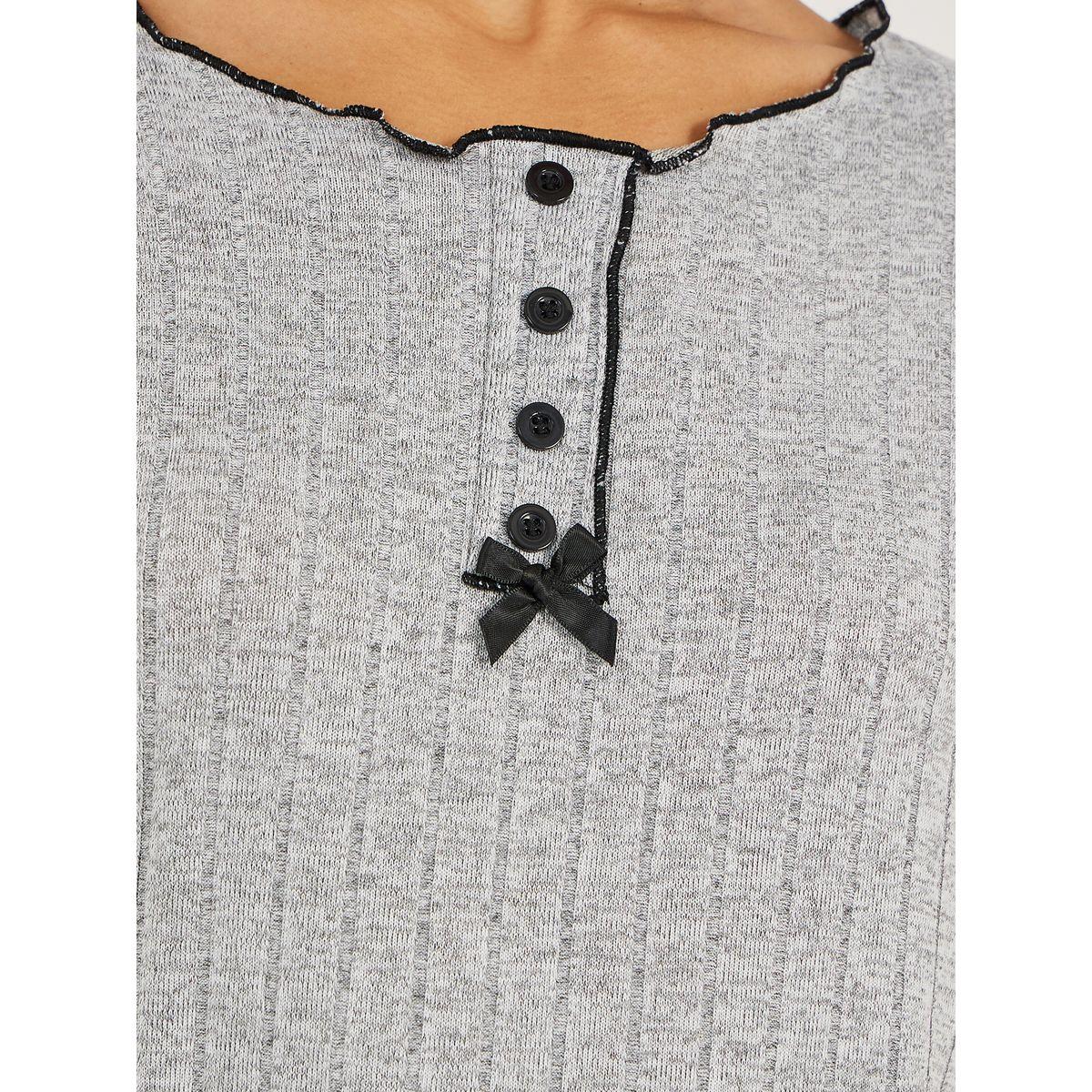 Styli Brushed Rib Contrast Edge Placket T-Shirt and Pyjama Set-women-clothing-nightwear-pyjamas-longsets-image-3