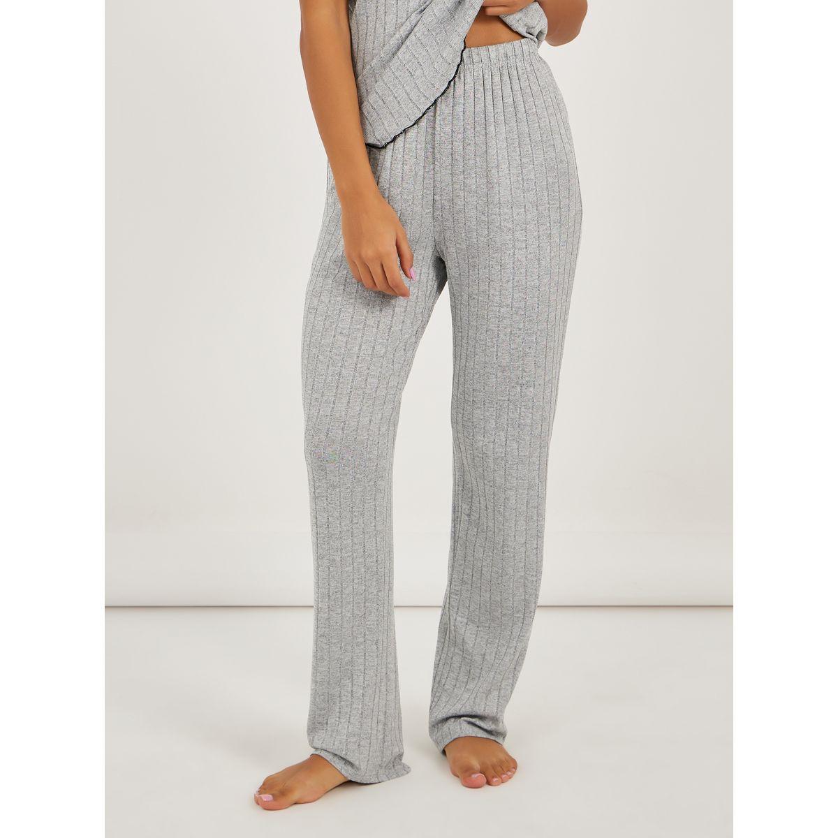 Styli Brushed Rib Contrast Edge Placket T-Shirt and Pyjama Set-women-clothing-nightwear-pyjamas-longsets-image-4