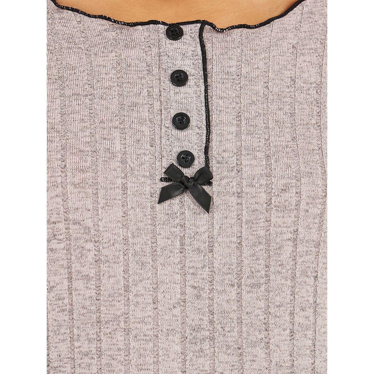 Styli Brushed Rib Contrast Edge Placket T-Shirt and Pyjama Set-women-clothing-nightwear-pyjamas-longsets-image-3