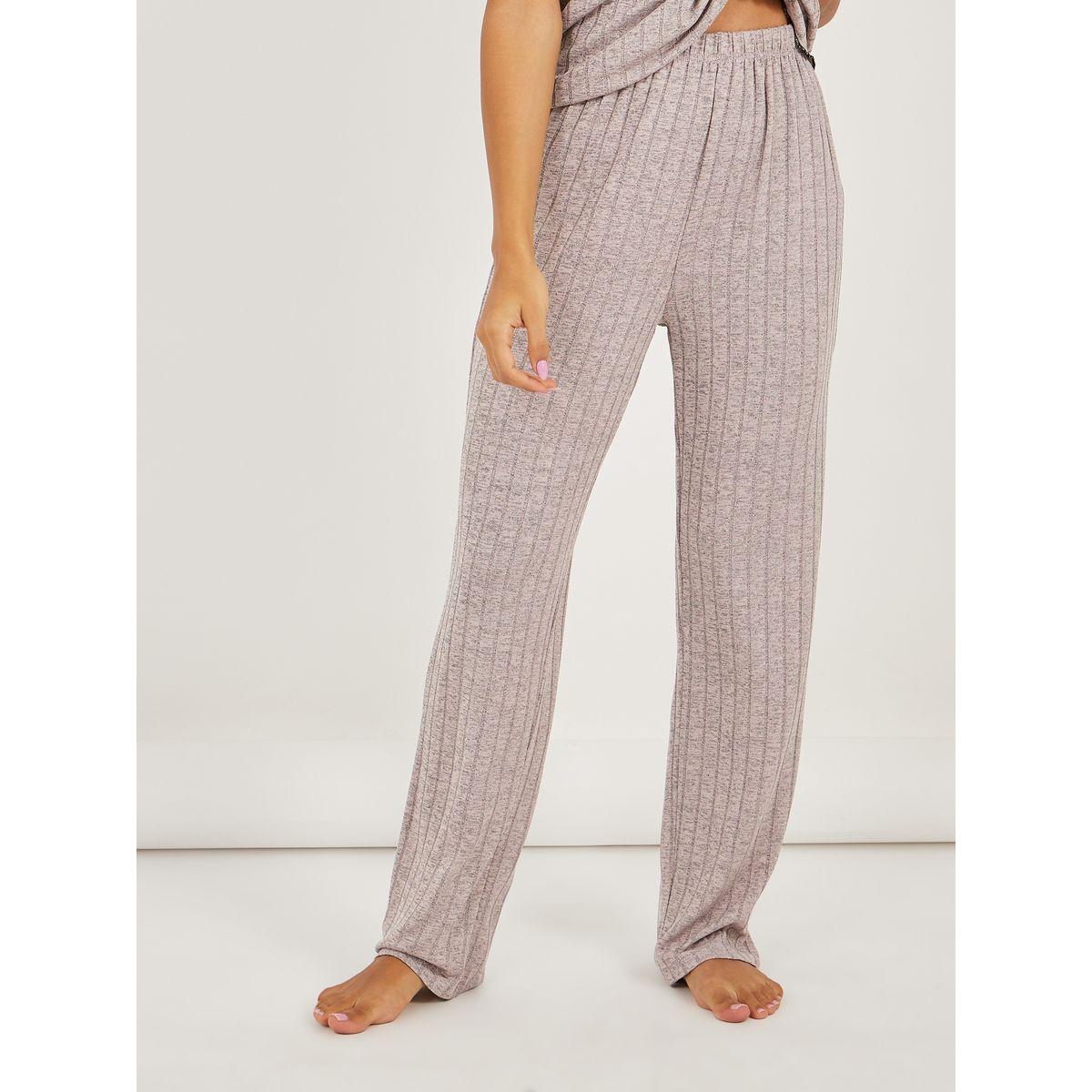 Styli Brushed Rib Contrast Edge Placket T-Shirt and Pyjama Set-women-clothing-nightwear-pyjamas-longsets-image-4