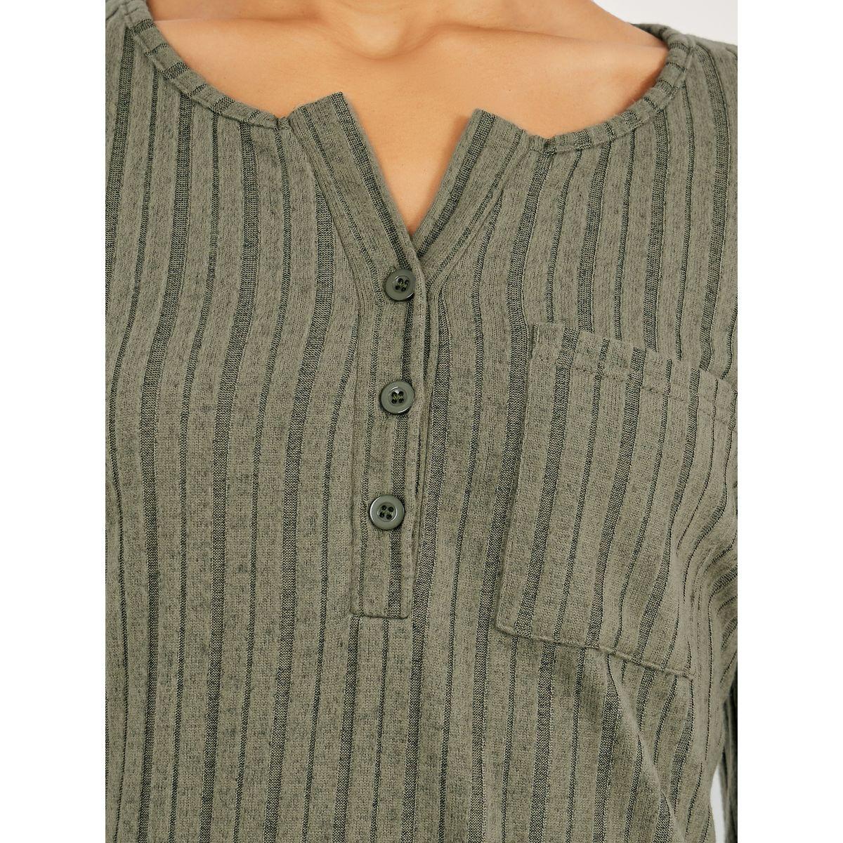 Styli Rib Button Front Notch Neck Pocket Top and Pyjama Set-women-clothing-nightwear-pyjamas-longsets-image-4